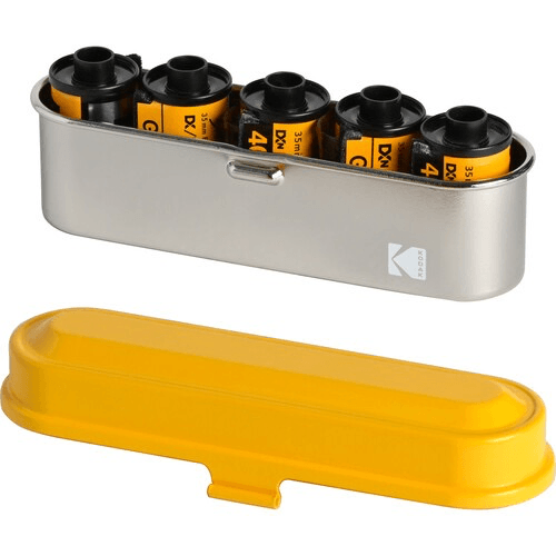Kodak Steel 135mm Film Case - Yellow Lid & Silver Body | Waterproof & Durable Film Storage for Photographers | Perfect for Travel, Outdoor & Studio Use