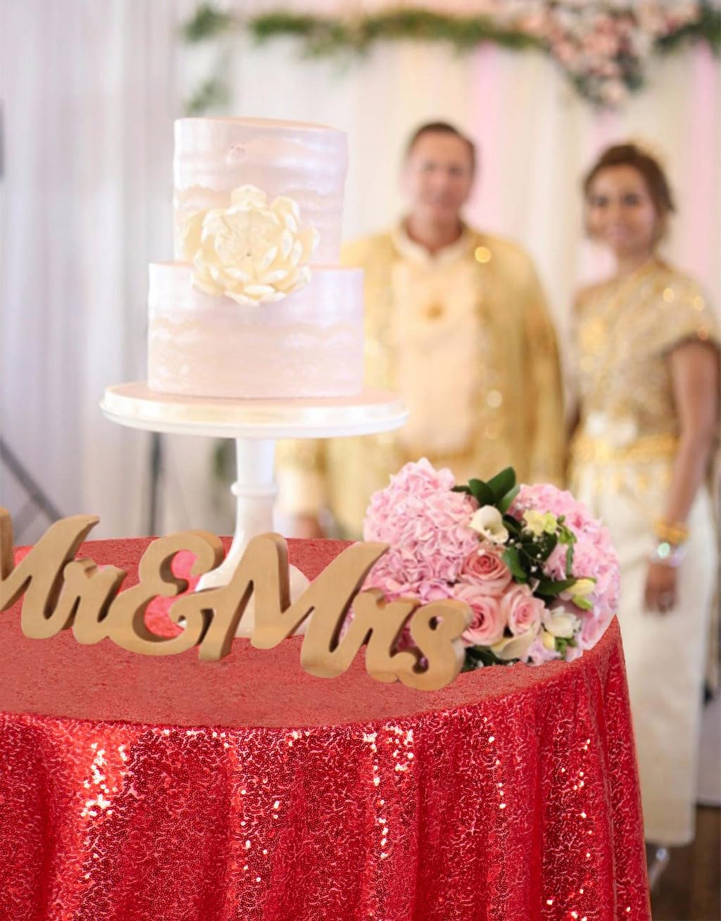 AIXHN 48 Inch Round Red Sequin Tablecloth - Glitter Sparkly Elegant Table Overlay for Weddings, Birthdays, Christmas Decor - Perfect for Cake Tables, Dessert Displays & Party Decorations