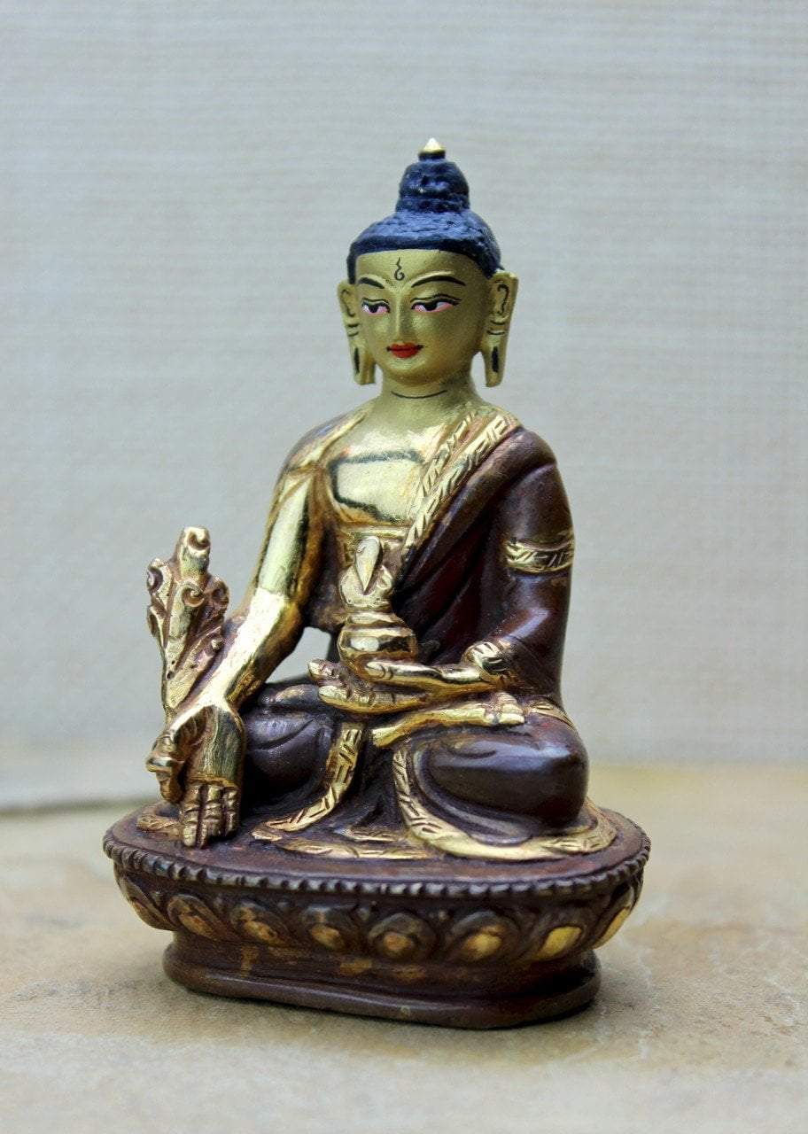 4 Inch Bronze Medicine Buddha Statue - Handcrafted Buddhist Decor for Home Altar, Meditation Room & Healing Space