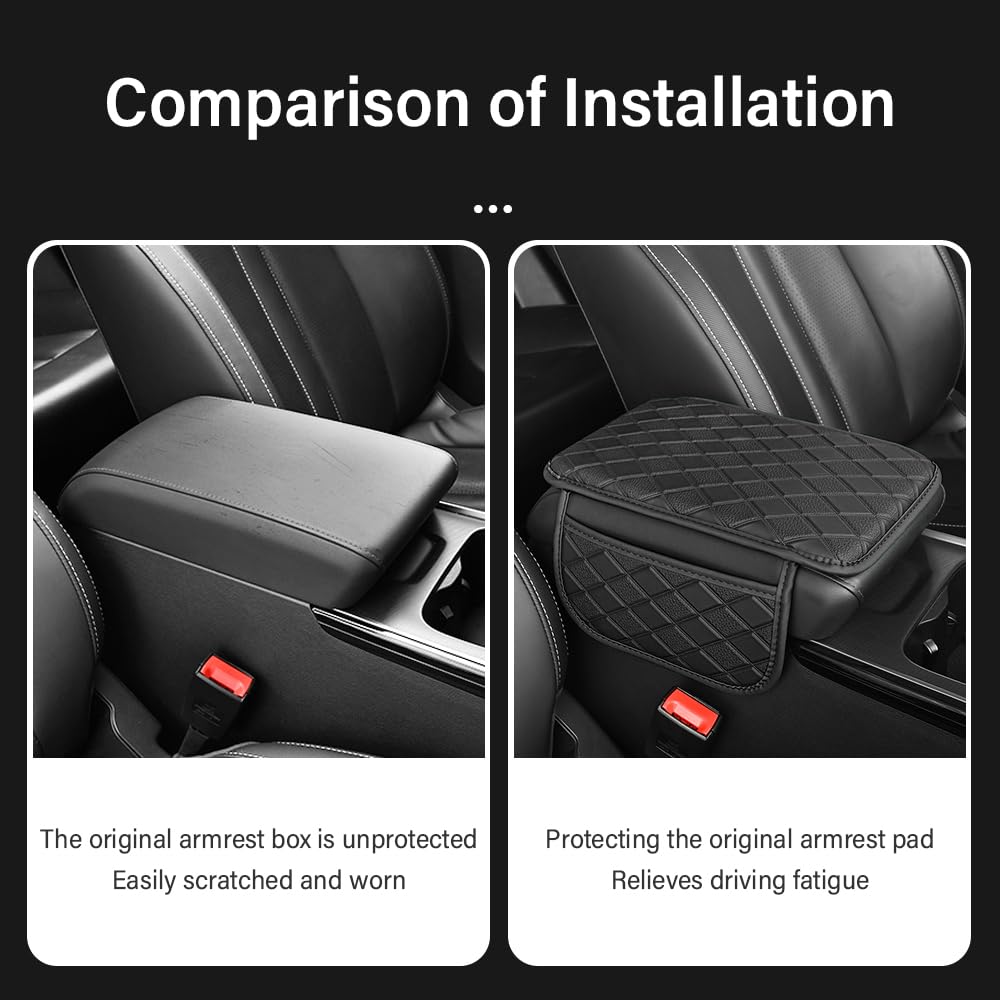 Salior Widen Leather Car Center Console Cover with 2 Side Pockets, Multi-Functional Arm Rest Cover for Enhanced Car Organizers and Storage, Total Protection Accessories for Daily Commute and Long Drives (Black)