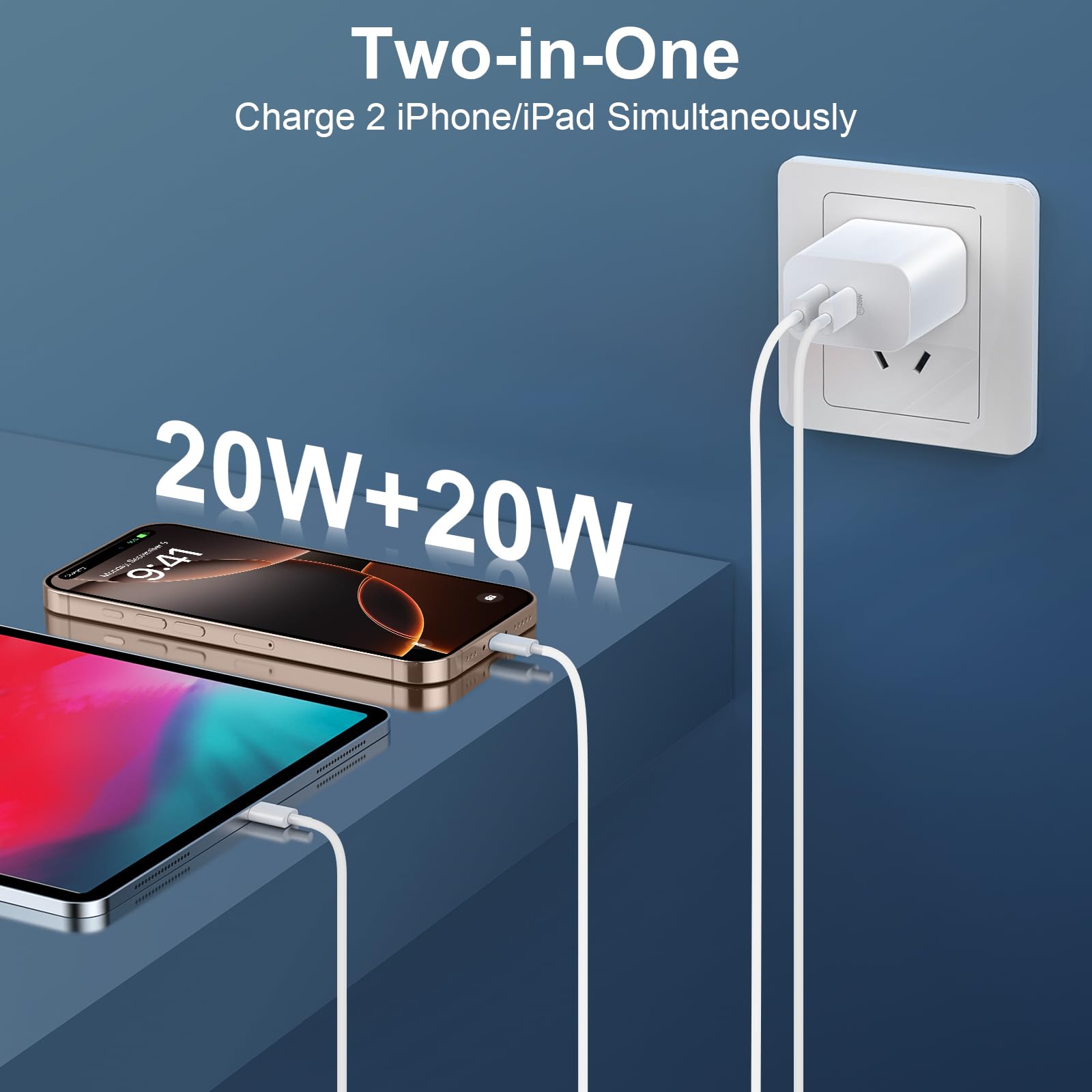 20W Fast USB C Charger Block with 10FT Cable - Dual Port Quick Charging for iPhone 16/15 Series, iPad Pro/Air & Android Phones | Perfect for Home, Office & Travel Charging Needs