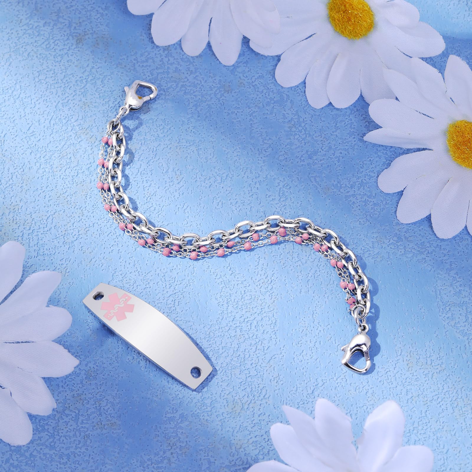 Custom Medical Alert Bracelet for Women - Free Engraving Stainless Steel Medical ID Bracelet with 3-Layer Chain (5.5-8.5 Inch Adjustable) - Perfect for Emergency Health Identification & Daily Wear