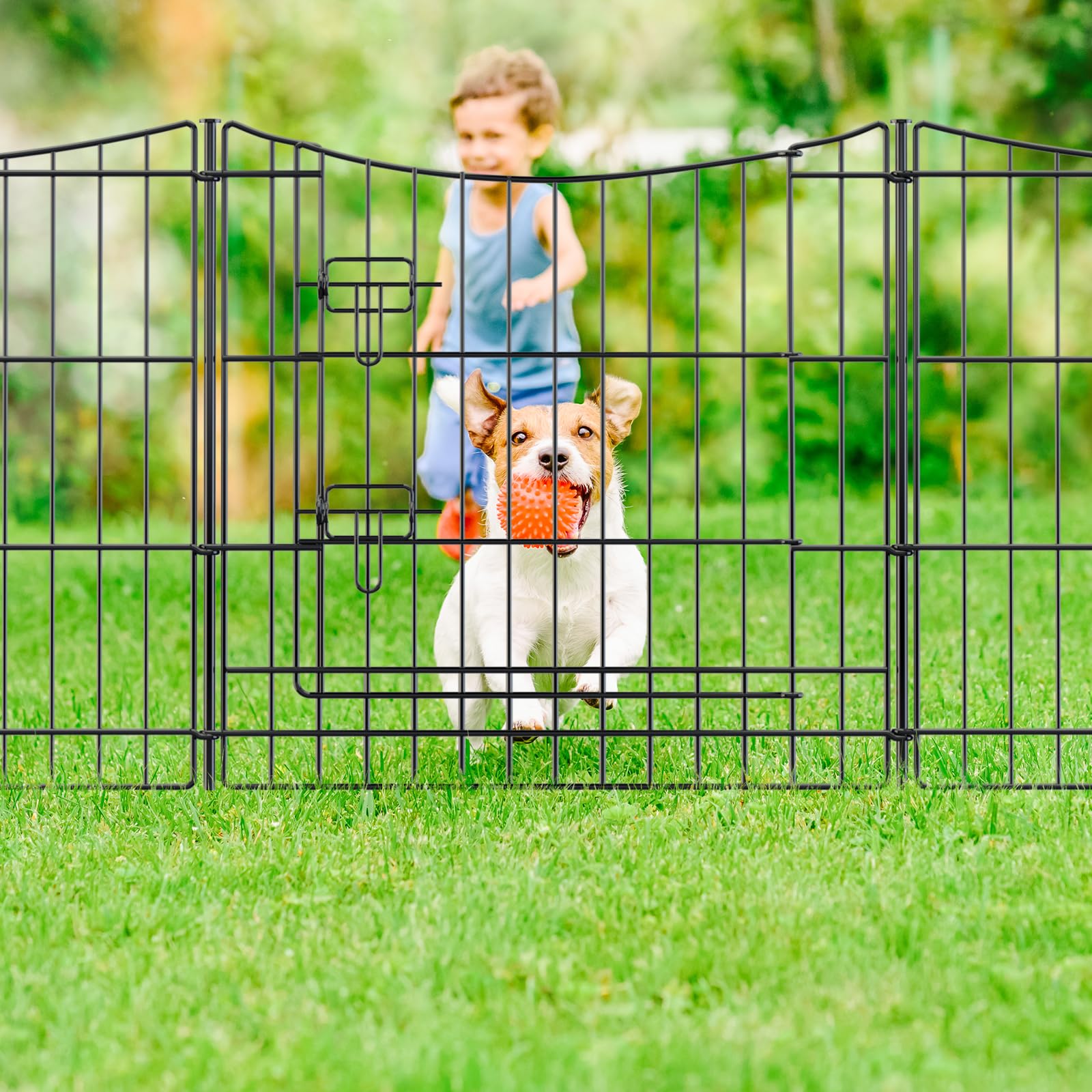 INJOPEXI 6-Panel Decorative Garden Fence - 11.8ft Length × 24in Height, Rustproof Metal Wire No-Dig Temporary Fencing with Gate - Ideal for Rabbit, Dog, and Animal Barrier in Yard, Outdoor Patio, and Garden Protection