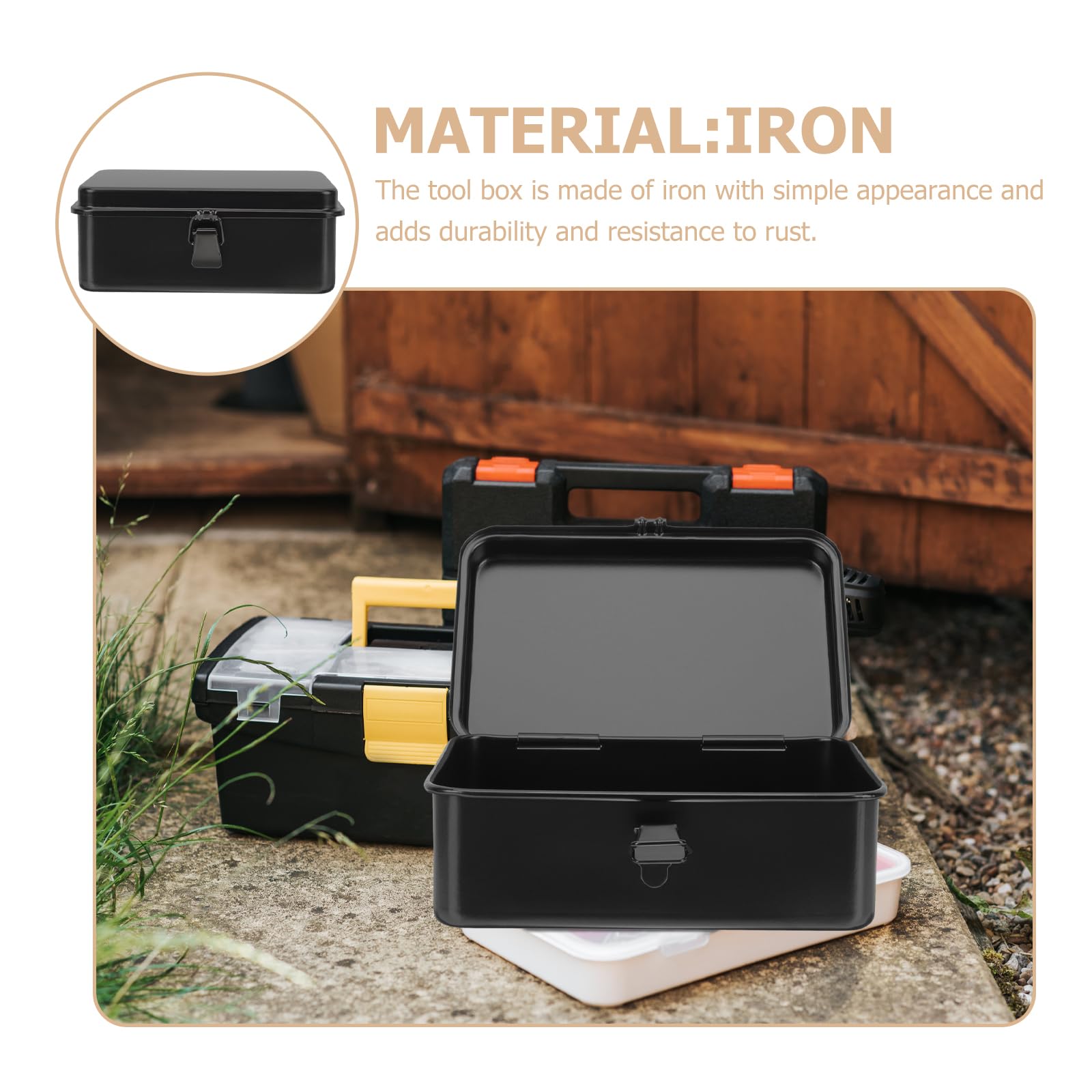 DOITOOL Small Metal Tool Box - Portable Steel Tool Organizer with Metal Latch Closure, 7.86x4.91x3.07in - Compact Hip Roof Design for Home, Garage & Workshop Tool Storage (Black) - Perfect for DIY Projects, Car Repair & Professional Use