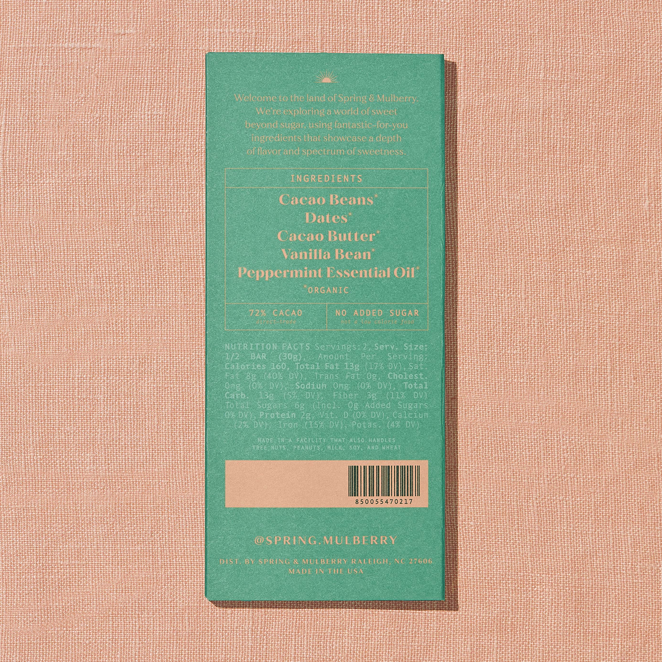 Organic Mint Leaf Dark Chocolate Sweetened with Dates | Vegan, Gluten-Free, Healthy Snack for Dessert, Gifts & Parties