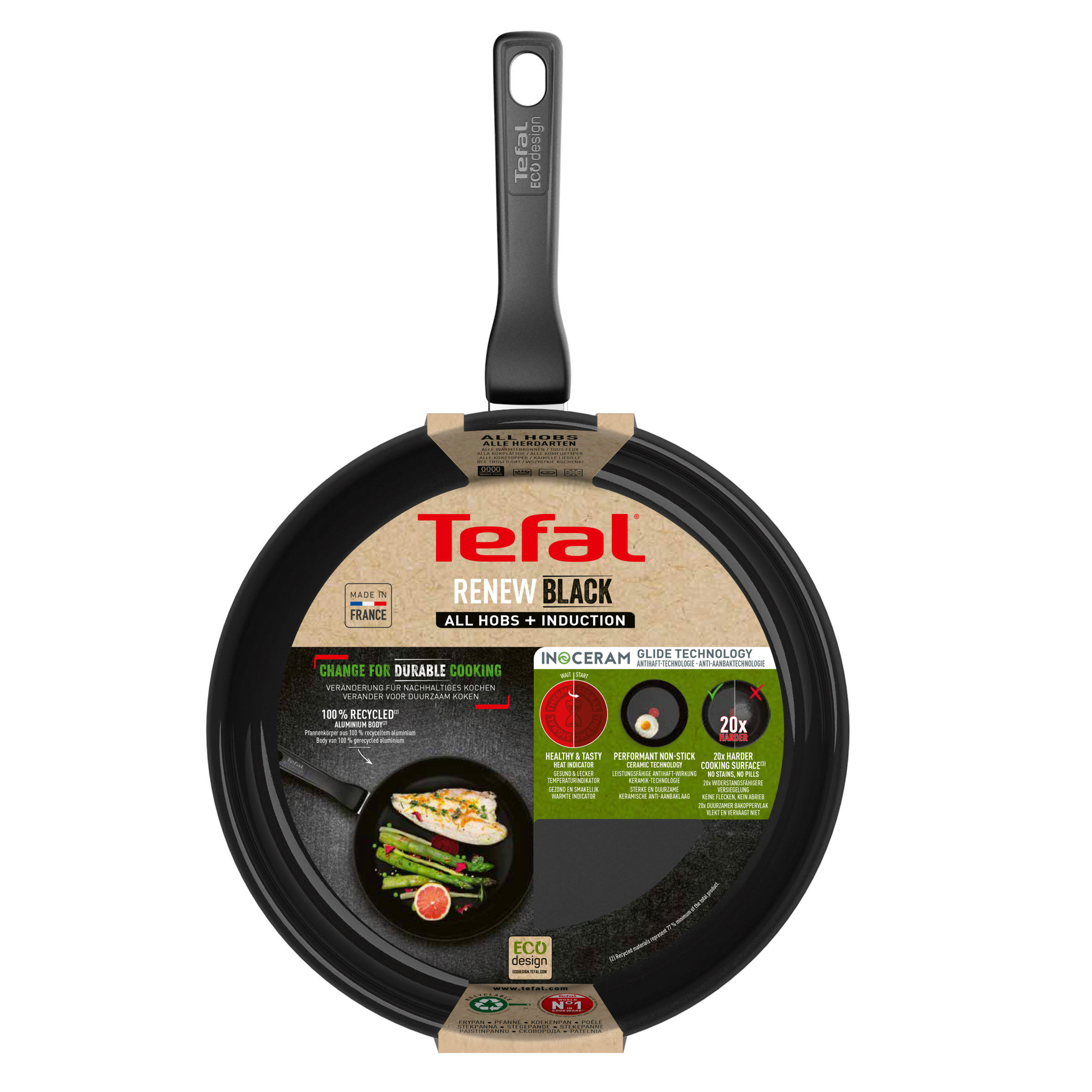 Tefal Renew Black Frypan 24cm - Ceramic Non-Stick Coating Frying Pan | Healthy Cooking, Sauteing & Frying | Dishwasher Safe & PFOA Free