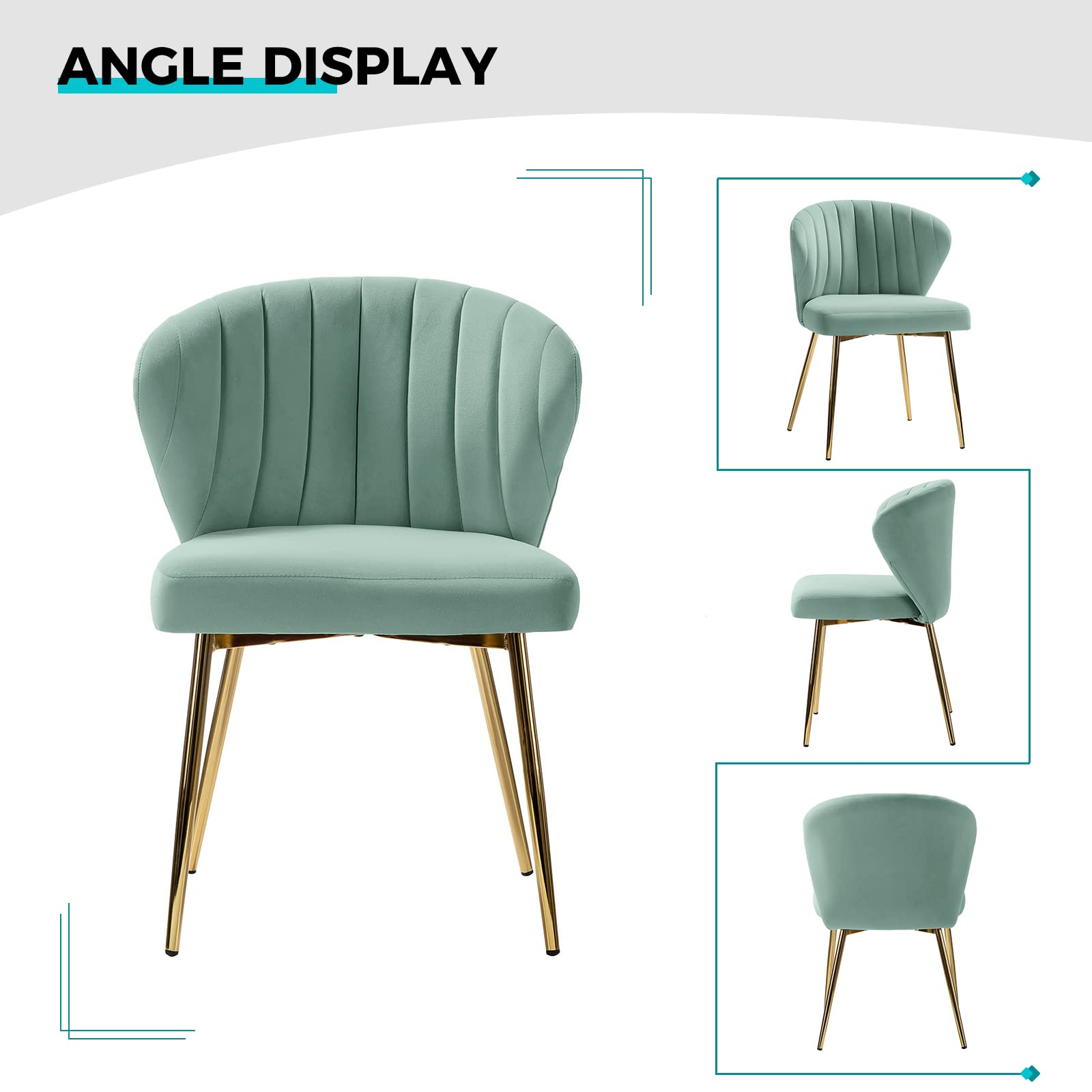 TINA'S HOME Modern Velvet Dining Chairs - Small Accent Chair with Golden Metal Legs, Tufted Back Upholstered Side Chair for Living Room, Kitchen, Vanity, Patio & Beauty Salon - Sage Green