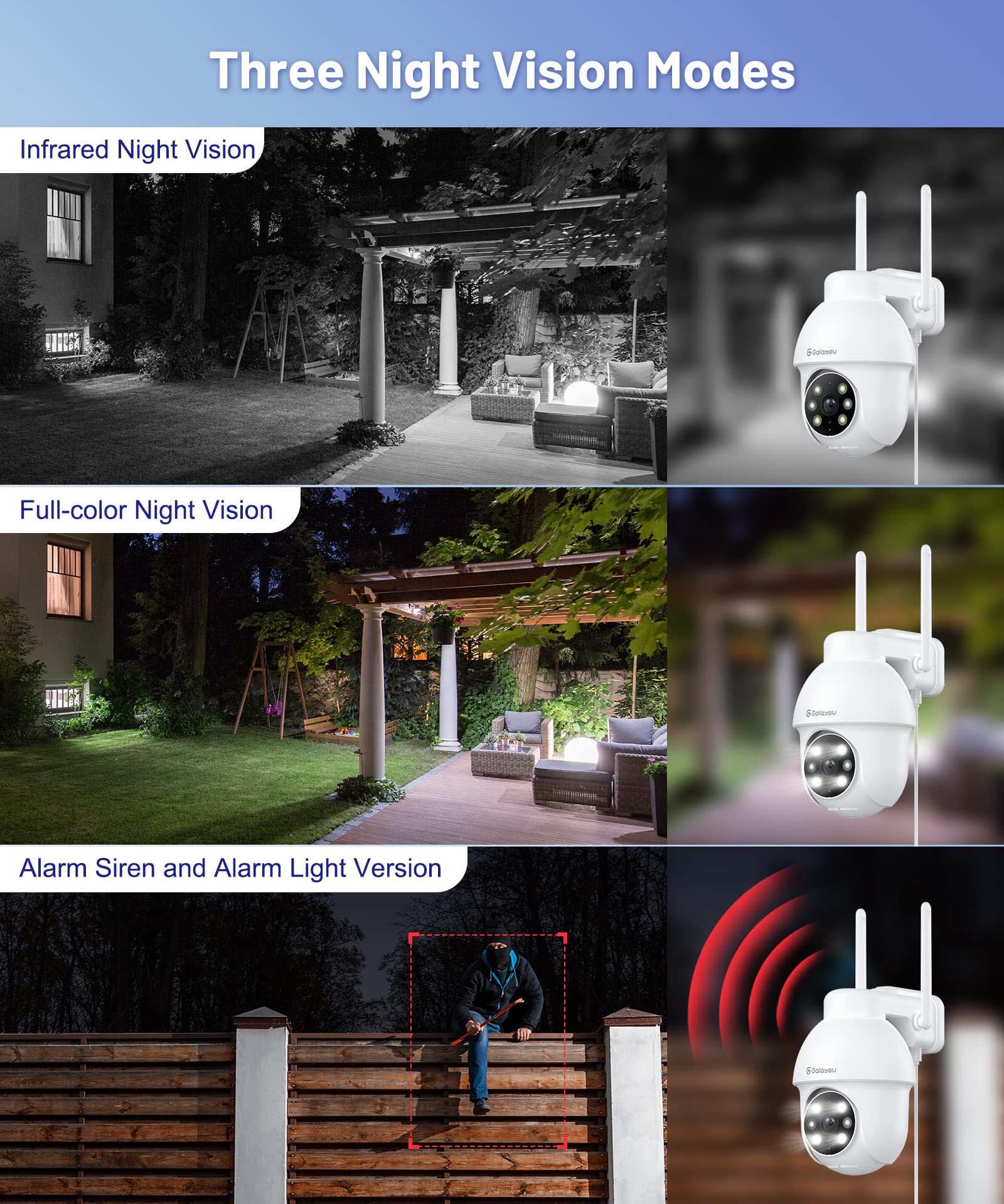 GALAYOU 2K Outdoor Security Camera with PTZ, 360° Waterproof WiFi IP Camera, Color Night Vision, Two-Way Audio, Motion Alerts, Alexa & TF Card Support - Perfect for Home, Garage & Business Surveillance