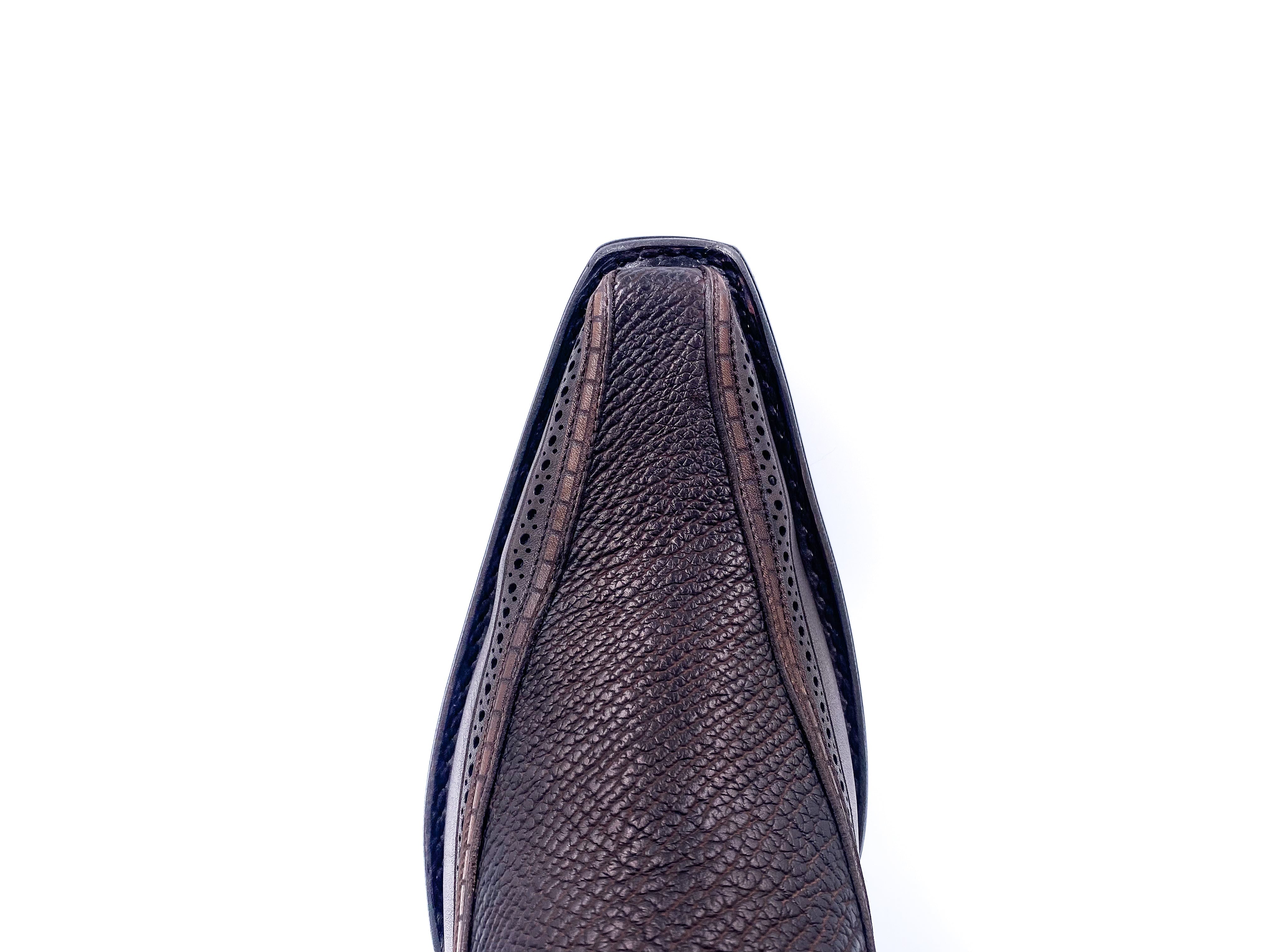 Men's Brown Casual Cowboy Boots - Exotic Shark Leather - Stylish & Durable Footwear for Western Wear, Rodeo, and Everyday Fashion