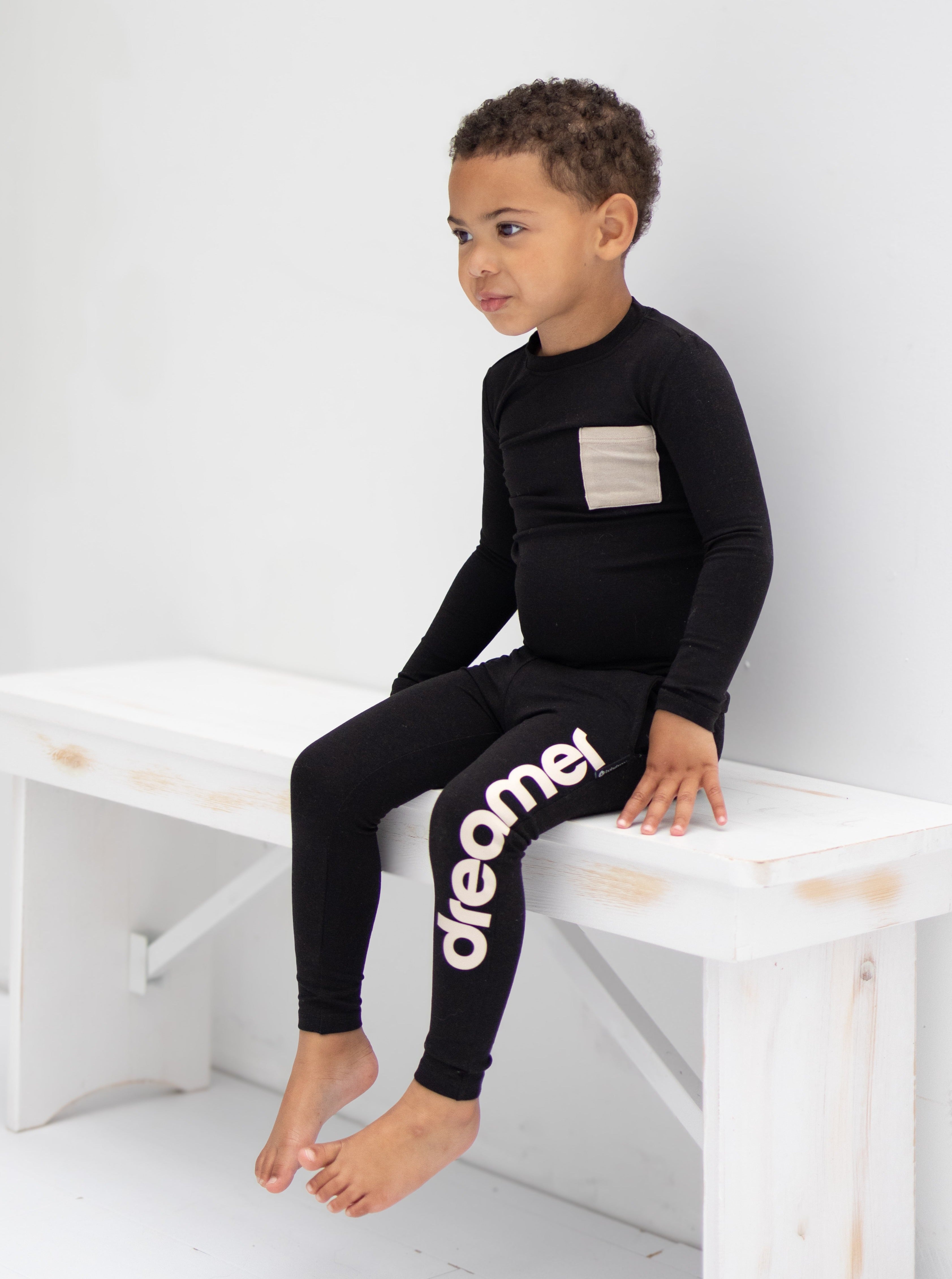 LB x Baby Breez Long Sleeve Dreamer 2-Piece Pajama Set - Black | Soft Cotton Sleepwear for Toddlers & Kids | Perfect for Bedtime, Lounging & Family Matching Outfits