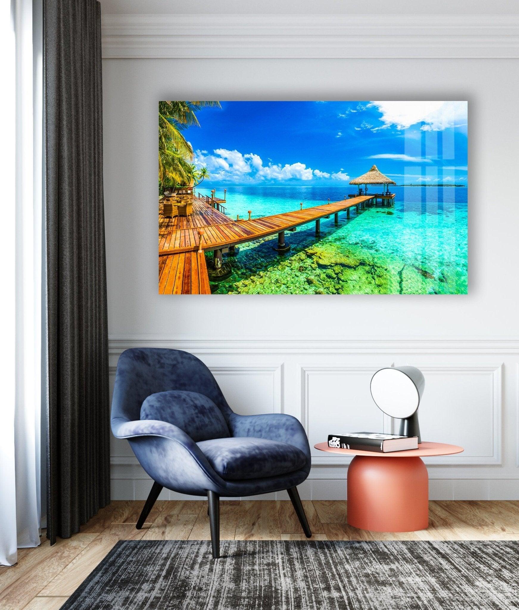 Stunning Tropical Island Glass Wall Art - Handmade Beach Decor for Living Room, Bedroom & Office - Perfect Coastal Home Accent