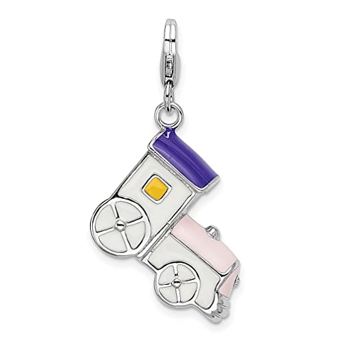 925 Sterling Silver 3D Enameled Train Charm Pendant Necklace for Women - Elegant Lobster Clasp Baby Fine Jewelry - Perfect Birthday Gift for Her, Ideal for Casual Wear, Office Accessories & Special Occasions
