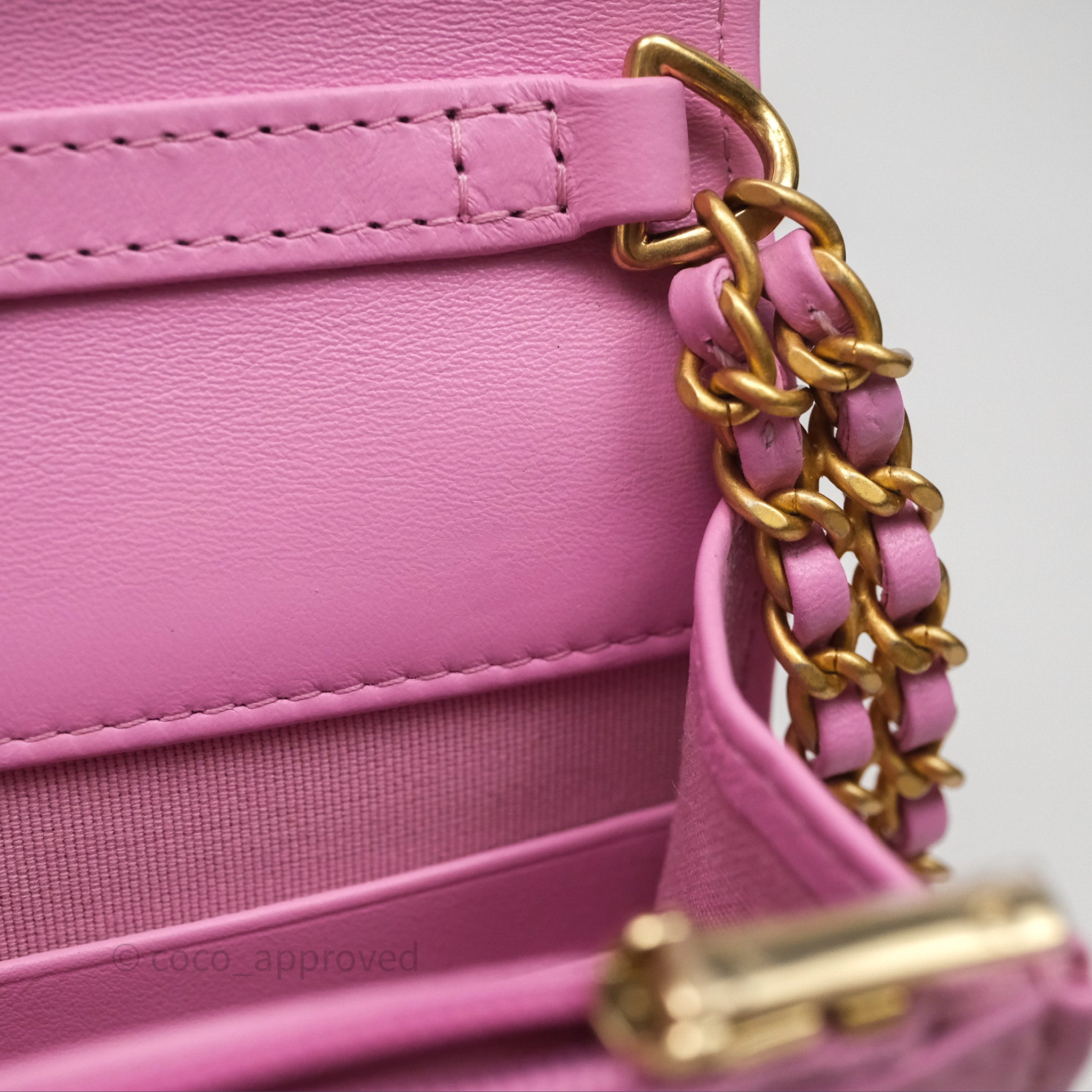 Chanel CC Chain Wallet On Chain WOC in Pink Lambskin with Aged Gold Hardware - Luxury Crossbody Bag for Women, Perfect for Evening Out & Special Occasions
