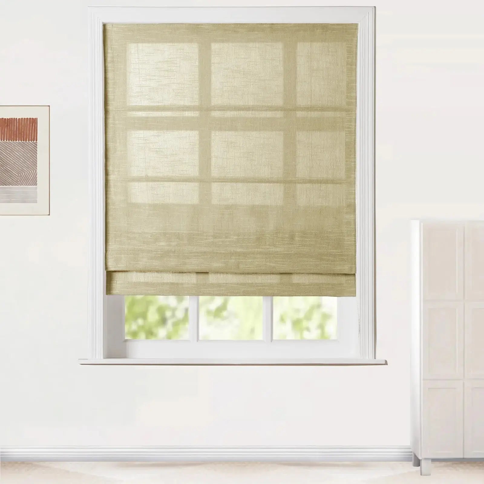 Jawara Linen Cotton Roman Shade with Cord Lift - Elegant Window Treatment for Living Room, Bedroom & Office