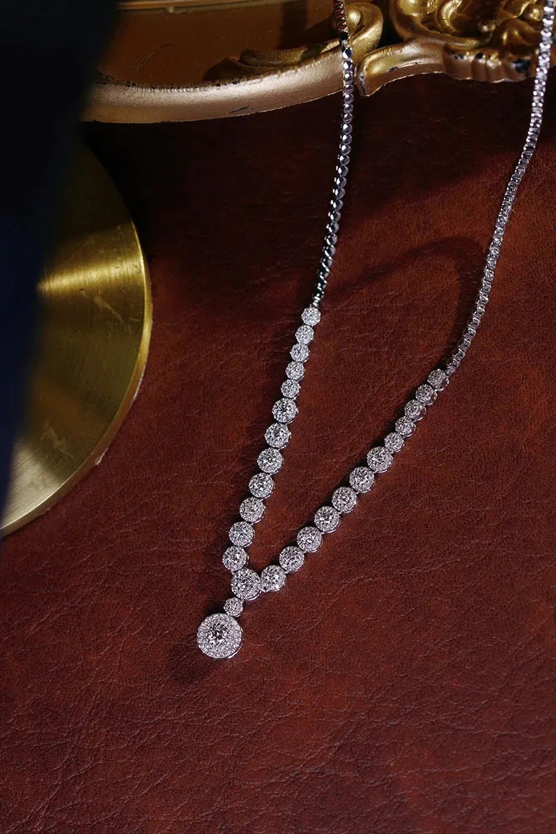 18K White Gold Vintage Diamond Necklace for Women - 1.7 Carat Real Natural Diamond Wedding Jewelry | Elegant Bridal Gift, Anniversary Present & Special Occasion Accessory