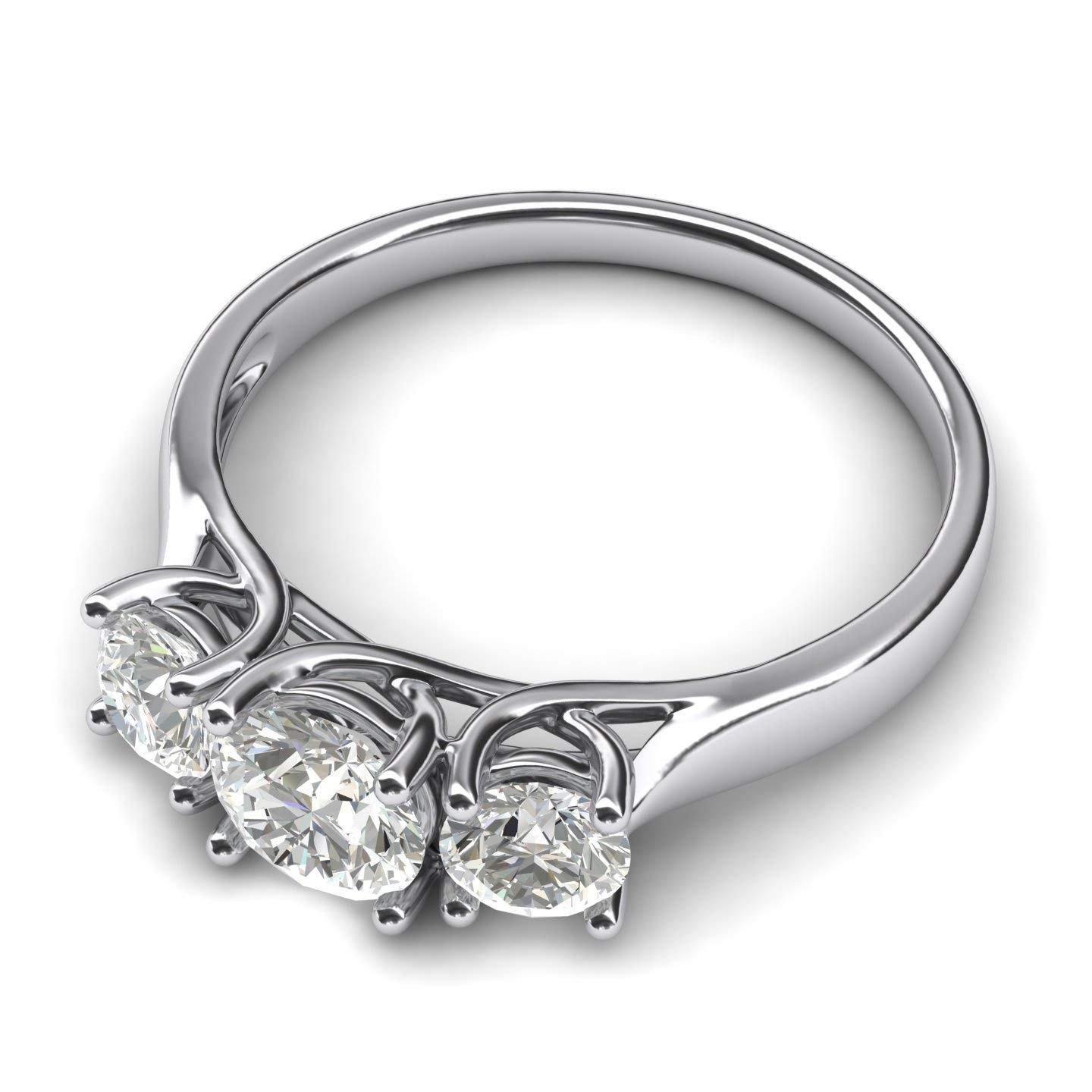 Genuine Moissanite 14k White Gold Three Stone Trellis Simulated Diamond Engagement Ring 2.0ctw - Perfect for Wedding, Proposal & Anniversary Gifts