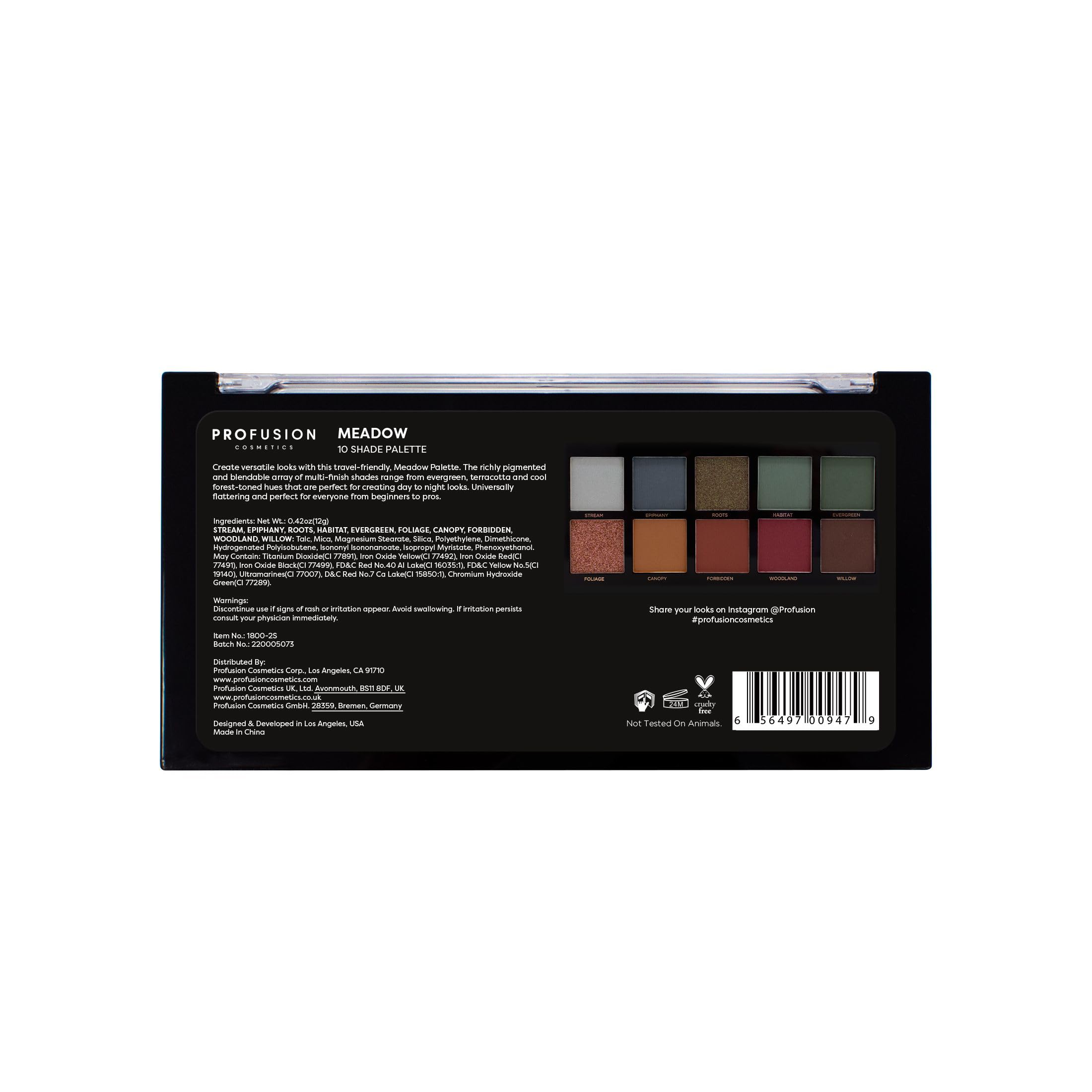 Profusion Cosmetics 10 Shade Eyeshadow Palette - Highly Pigmented Vegan Eyeshadow with Matte & Shimmer Finishes | Cruelty-Free Makeup for Everyday & Party Looks | Compact & Travel-Friendly Eyeshadow Kit for On-the-Go Beauty