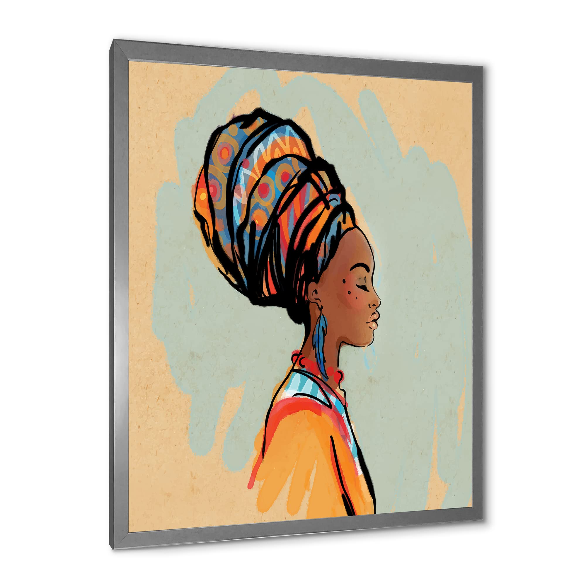 Modern Framed Wall Art - Portrait of African American Woman with Turban III | Home & Office Decor | Living Room, Bedroom, Study Wall Decoration