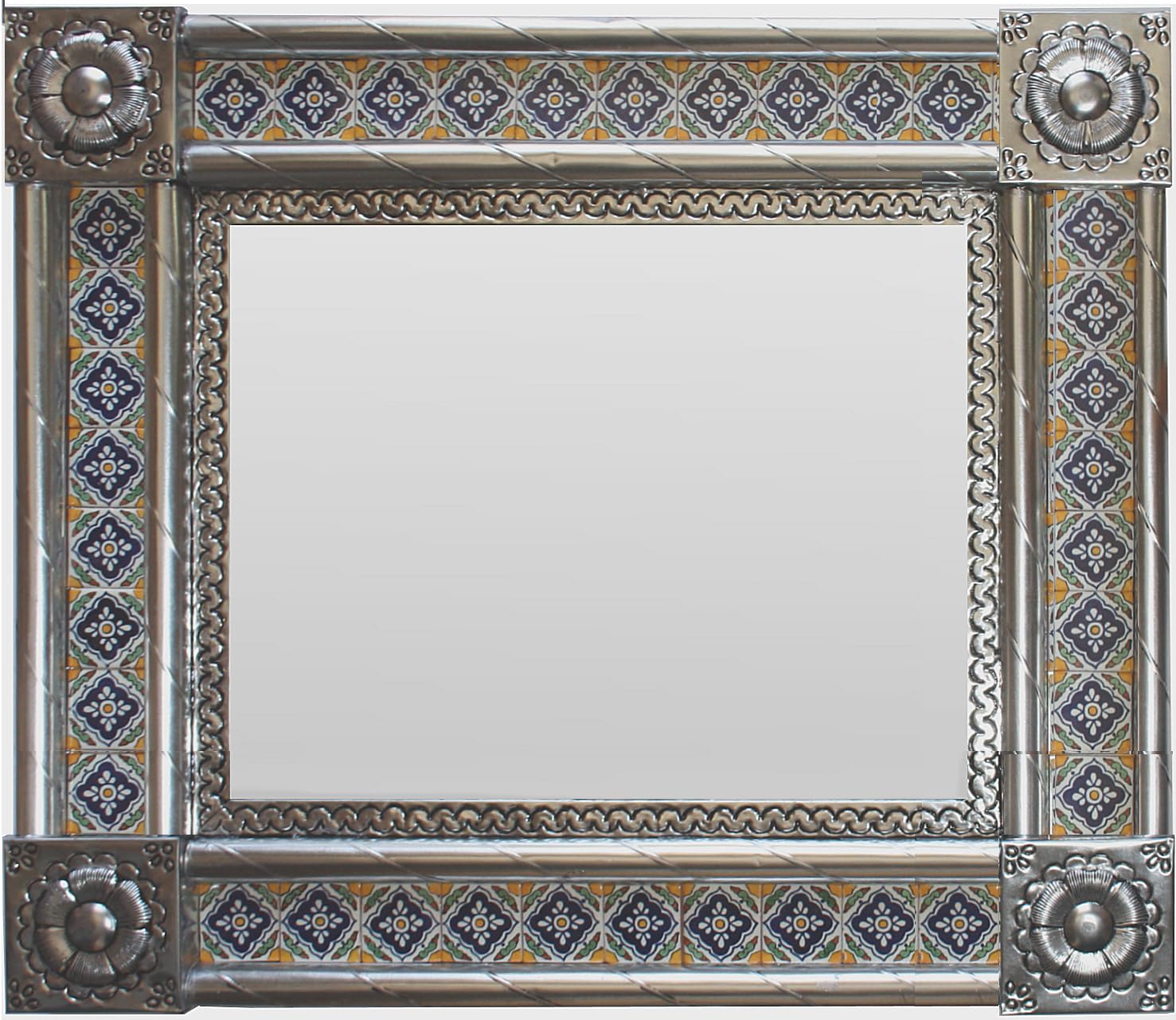 Handcrafted Medium Silver Guadalajara Tile Mexican Wall Mirror - Authentic Mexican Decor for Bathroom, Bedroom & Entryway