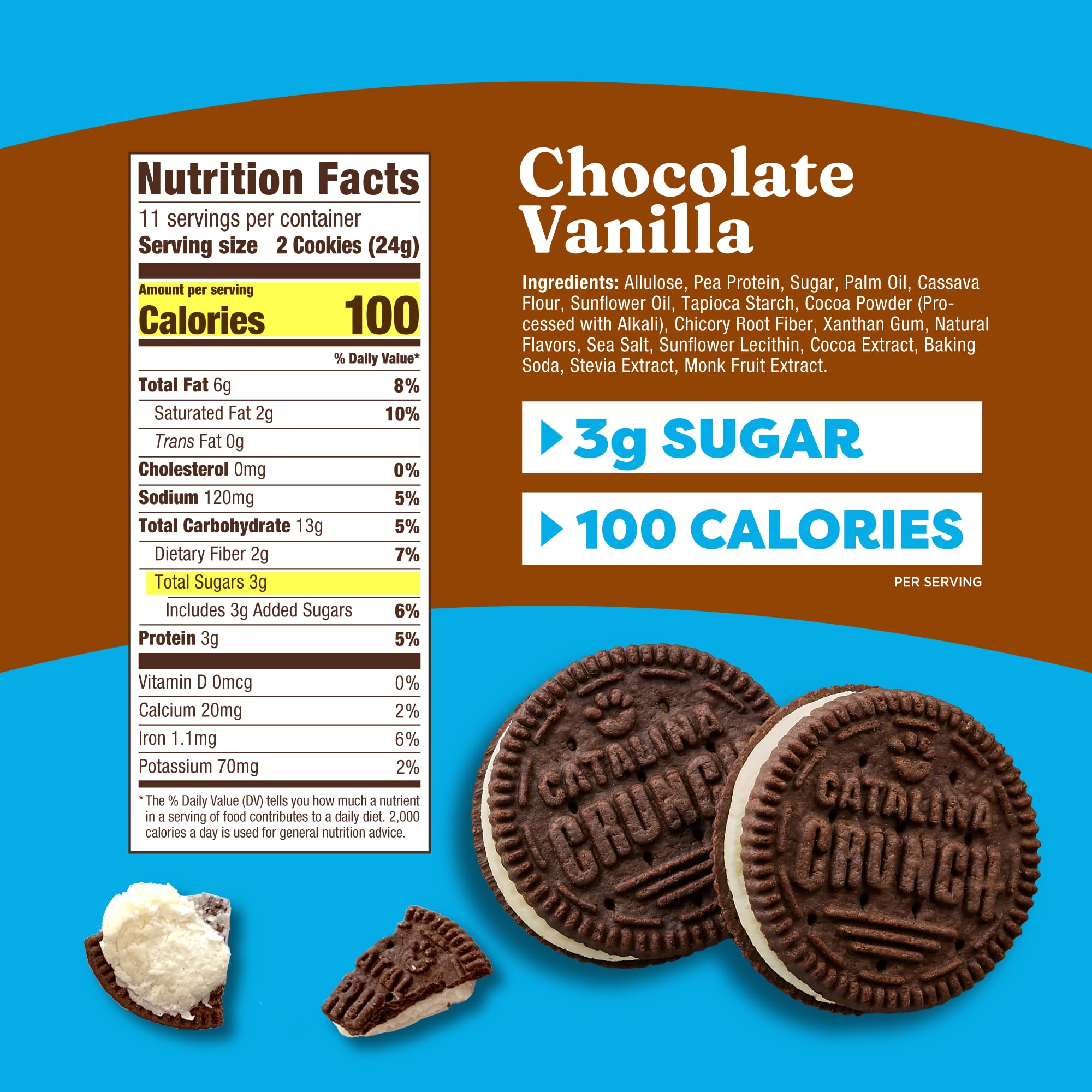 Catalina Crunch Chocolate Vanilla Sandwich Cookies - Low Carb, Keto-Friendly, Sugar-Free Snacks (8.9 oz, 21 Cookies) - Perfect for Weight Loss, Diabetic Diets & On-the-Go Healthy Snacking