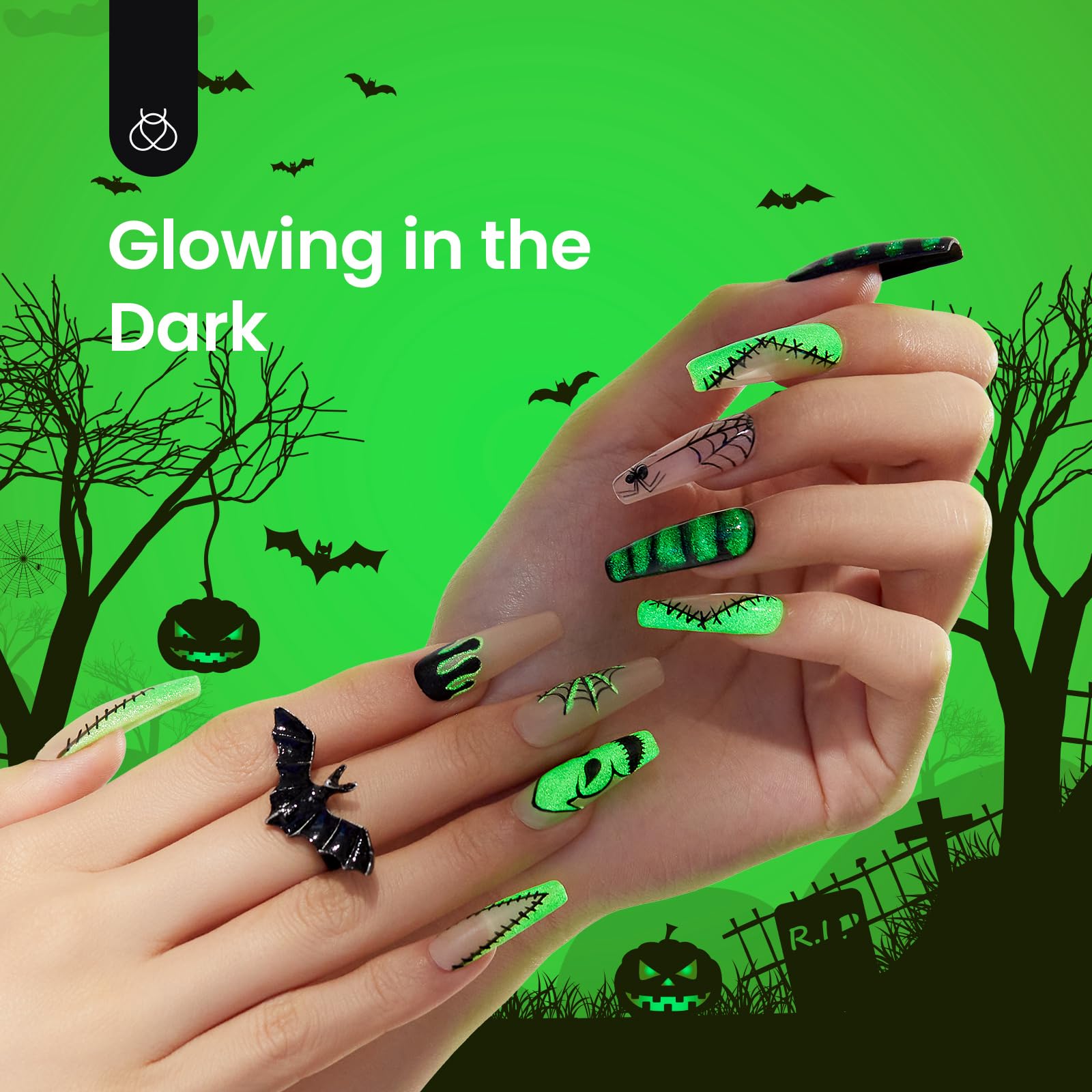 Beetles 15ml Glitter Green Glow in Dark UV LED Gel Polish - Soak Off Nail Art Gel for Halloween & Party Nights (Long Lasting, Salon Quality)