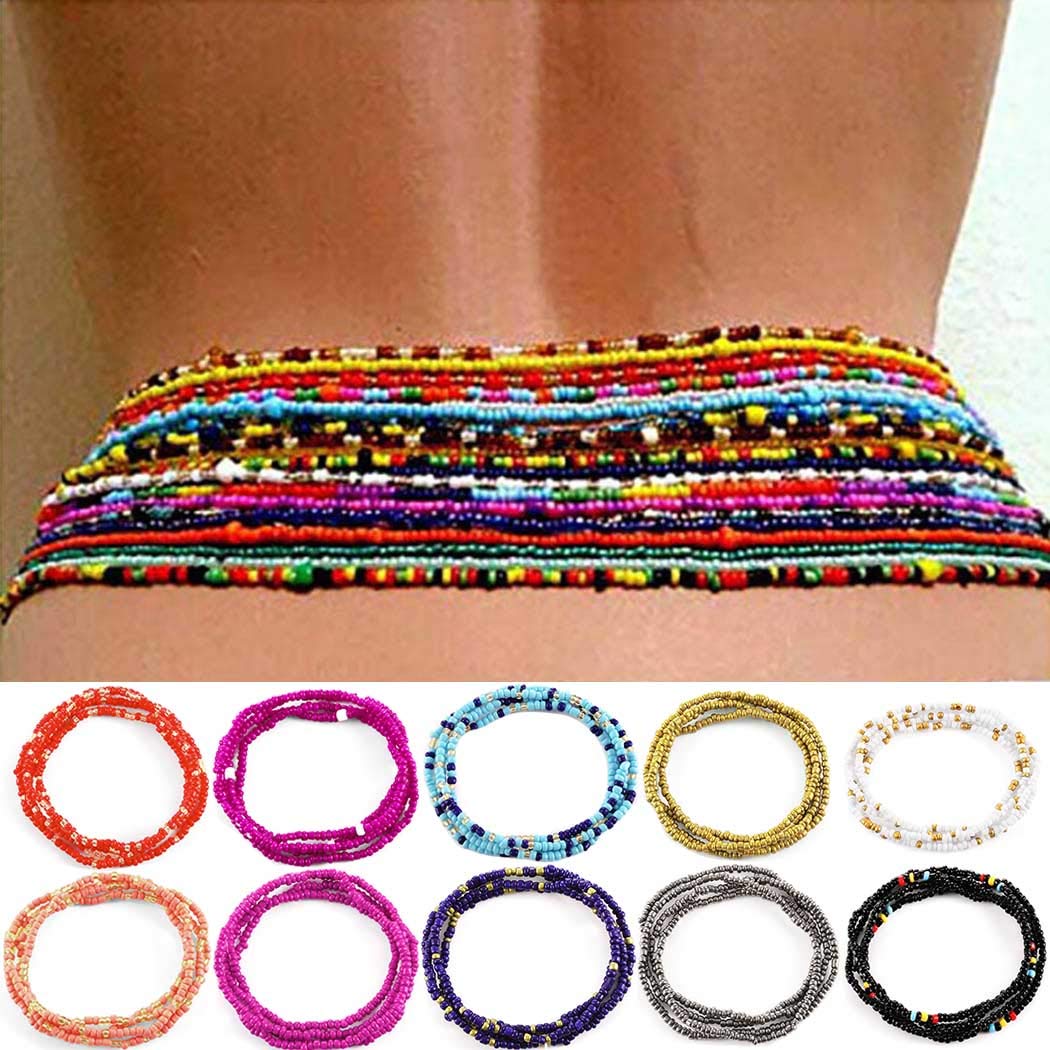 ELABEST Fashion Beads Waist Chain - African Belly Bead Body Jewelry Set of 10Pcs for Women - Perfect for Beach, Summer, Boho Style & Festival Accessories