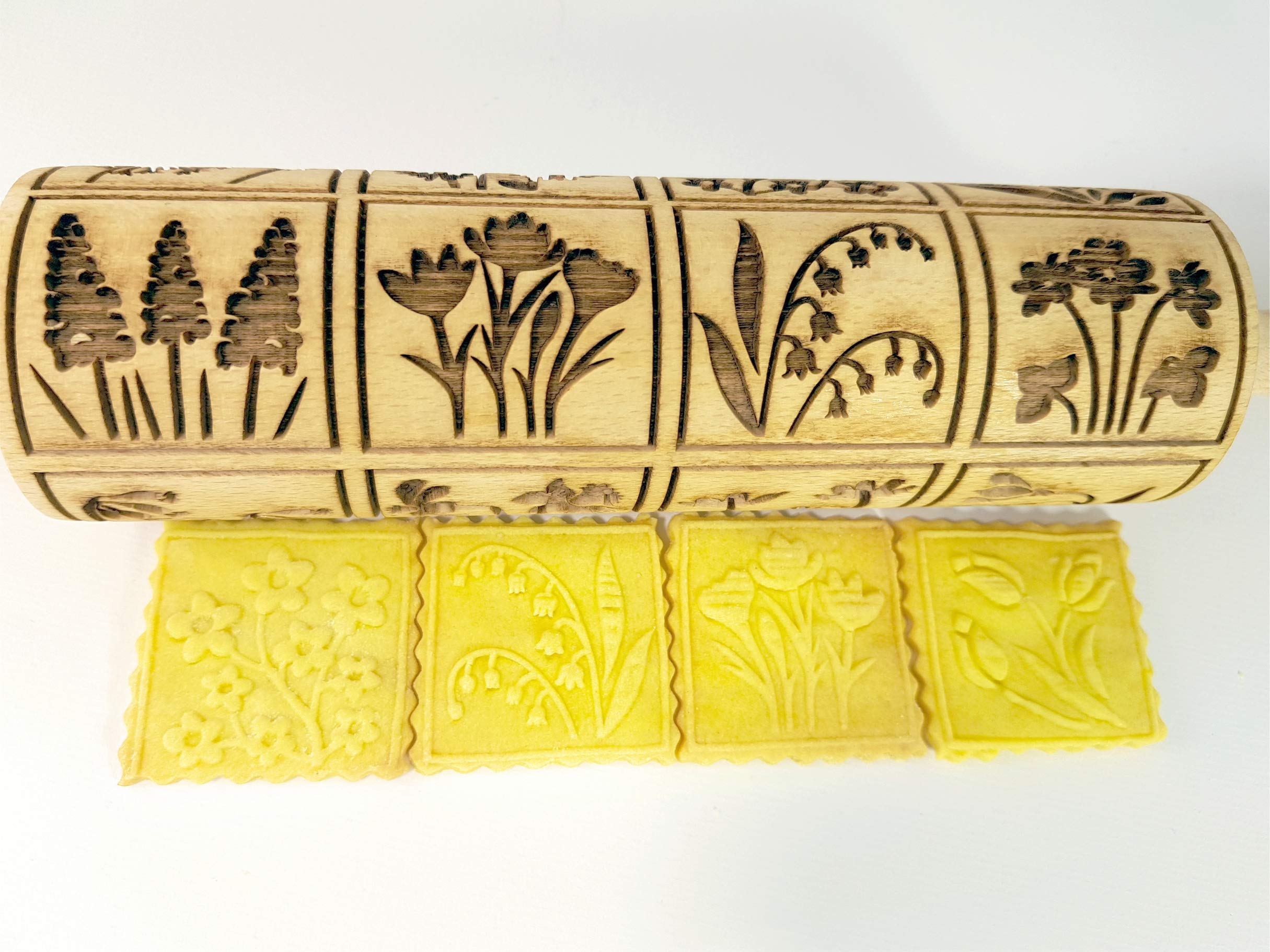 Algis Crafts Spring Flowers Embossing Rolling Pin - 16 Unique Floral Designs for Dough & Clay - Perfect for Embossed Cookies, Pottery & Ceramic Stamping - Ideal Baking Gift for Women - Great for DIY Crafts, Home Baking & Creative Ceramic Projects