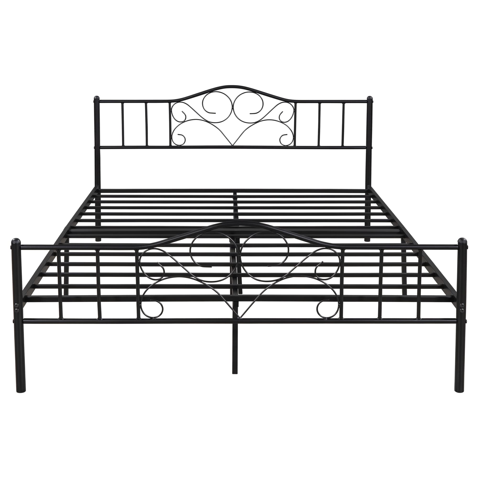 Queen Size Metal Bed Frame with Vintage Headboard & Footboard - Sturdy Platform Bed with Underbed Storage Space, No Box Spring Required - Perfect for Bedroom, Guest Room & Dorm (Black)