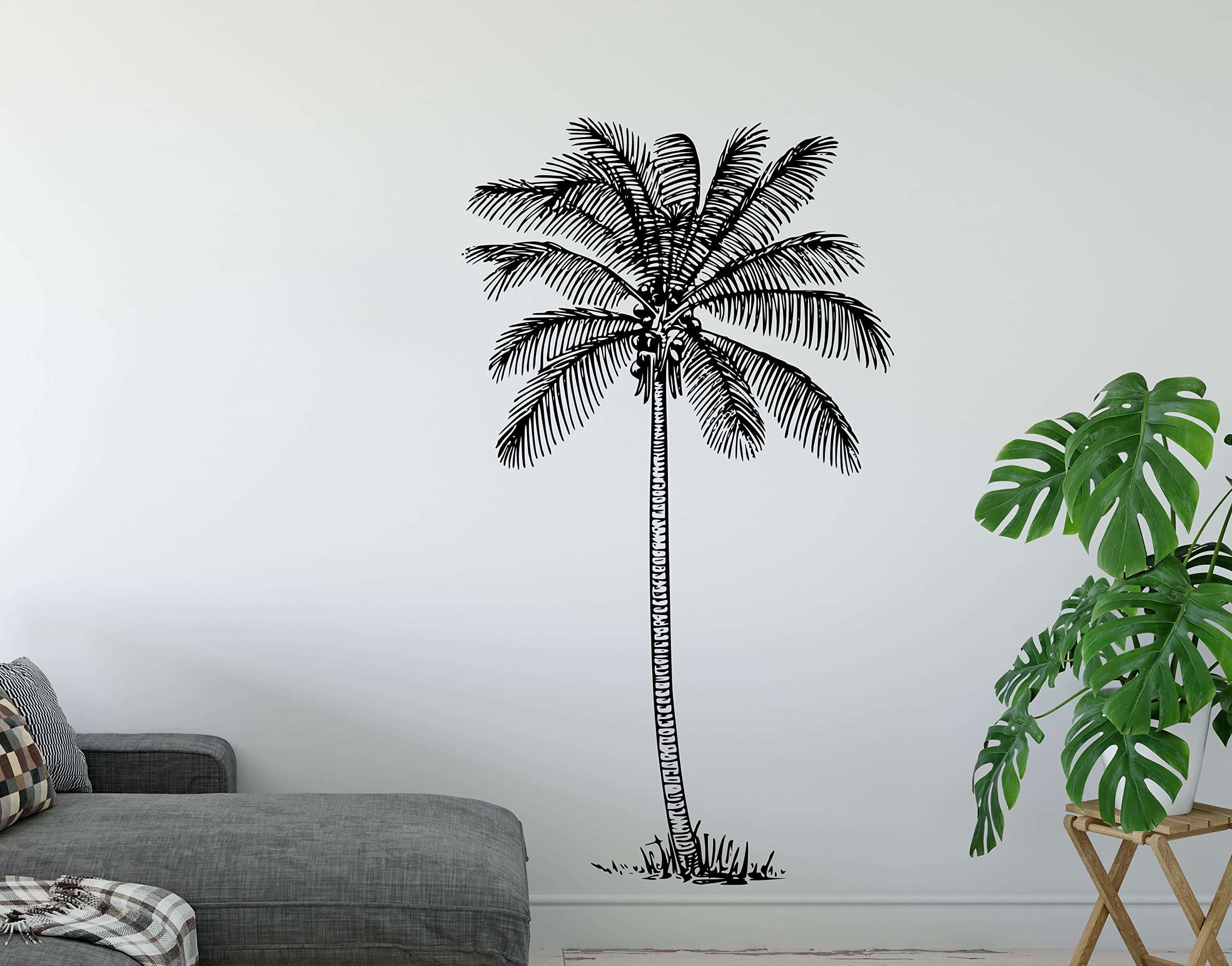 Tropical Palm Tree Wall Decal - Coconut Sticker for Bedroom, Bathroom & Nursery Decor (Black)