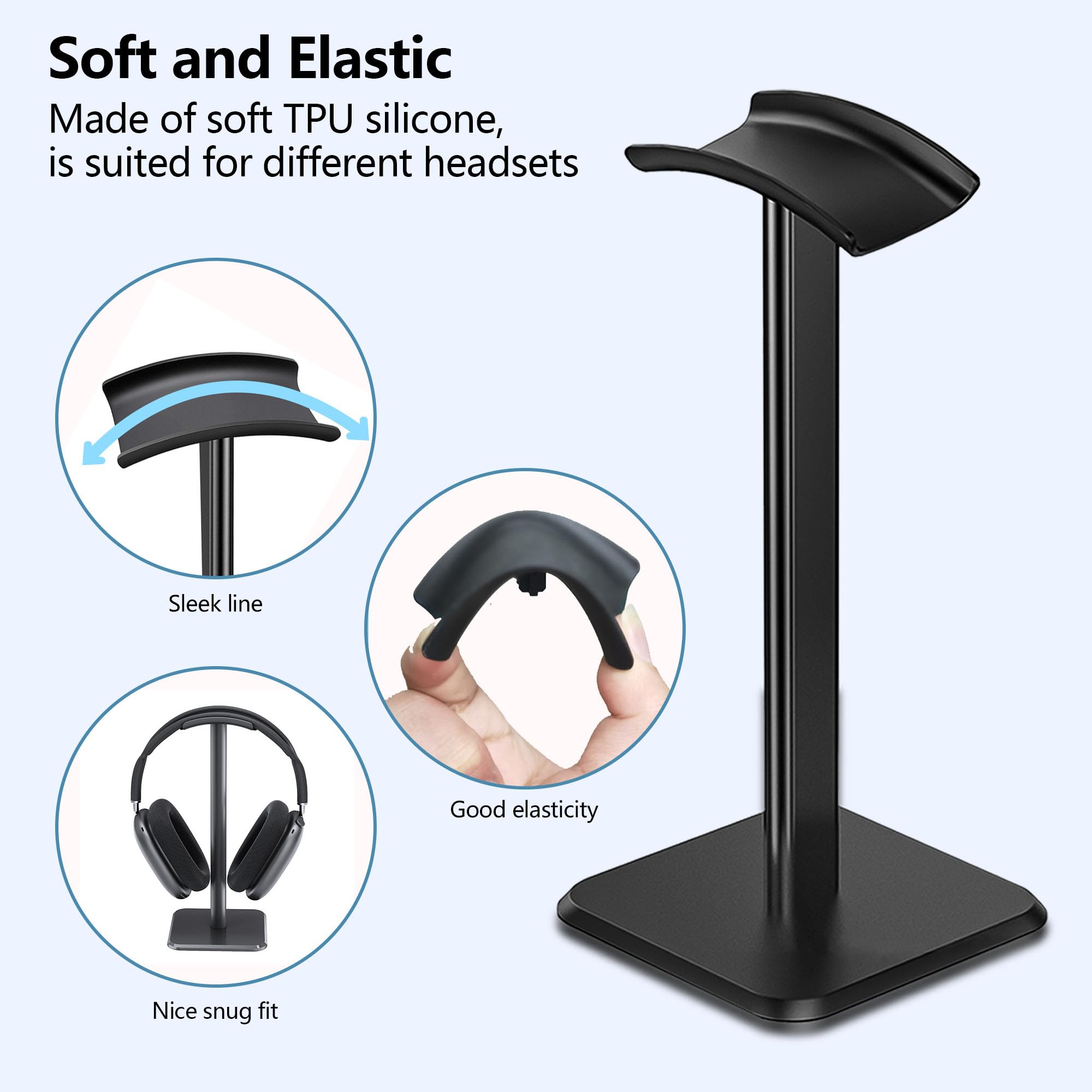Premium Detachable Headphone Stand with Non-Slip TPU Base - Universal Desk Holder for Gaming Headsets, Wireless Headphones & Office Accessories - Perfect for Gaming Setup, Home Office & Streaming Studio (Black)