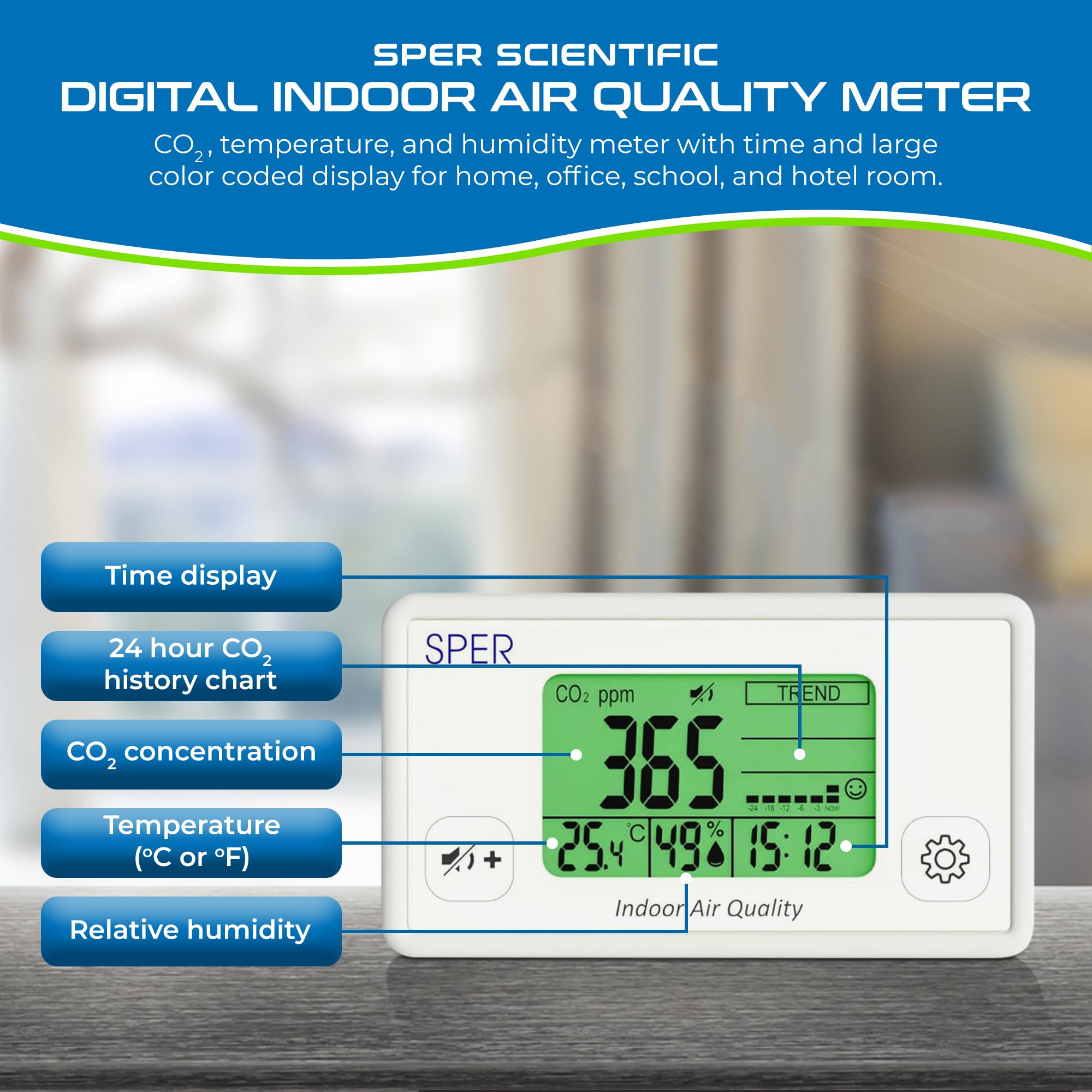 Sper Scientific Air Quality Monitor - Color Display for Home & Office