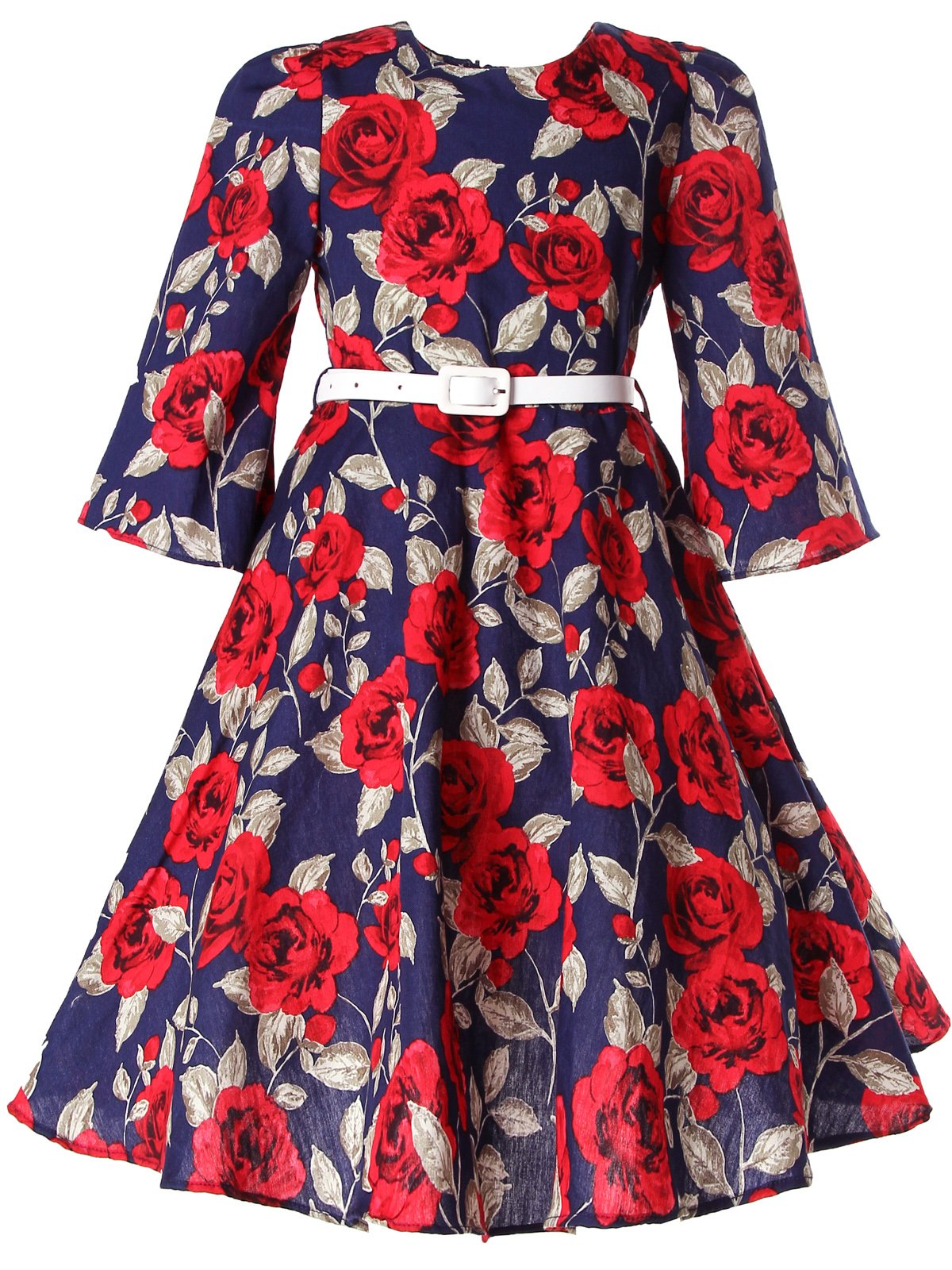 Bonny Billy Girls Vintage Floral Swing Dress - Elegant Kids Party Dress for Special Occasions, Birthday, Photo Shoots & Tea Parties