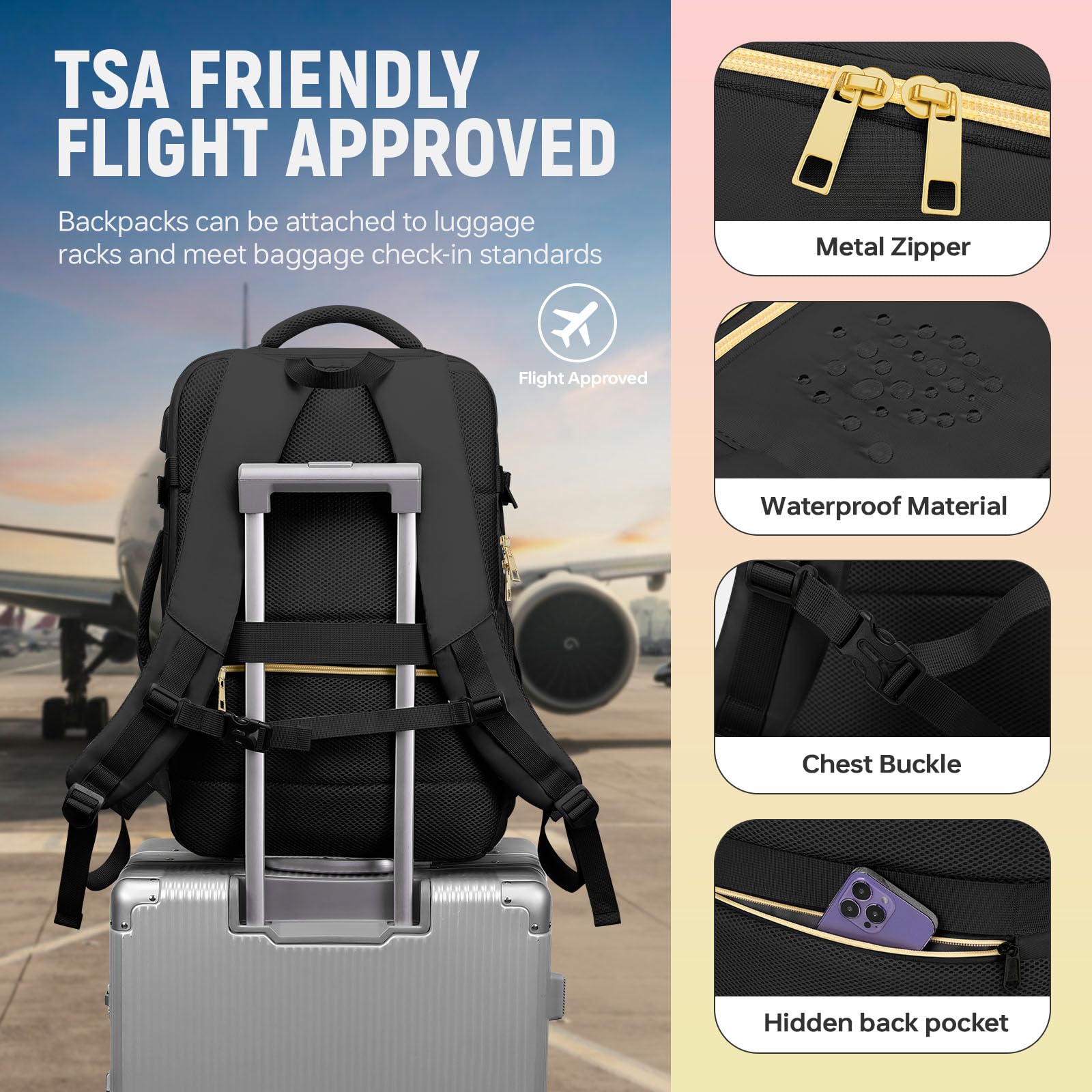 Expandable 17.3 Inch Travel Backpack for Women & Men - TSA Approved Carry On Backpack, Large Weekender Bag with Laptop Compartment - Perfect for Business Travel, Camping, Hiking & Airplane Use