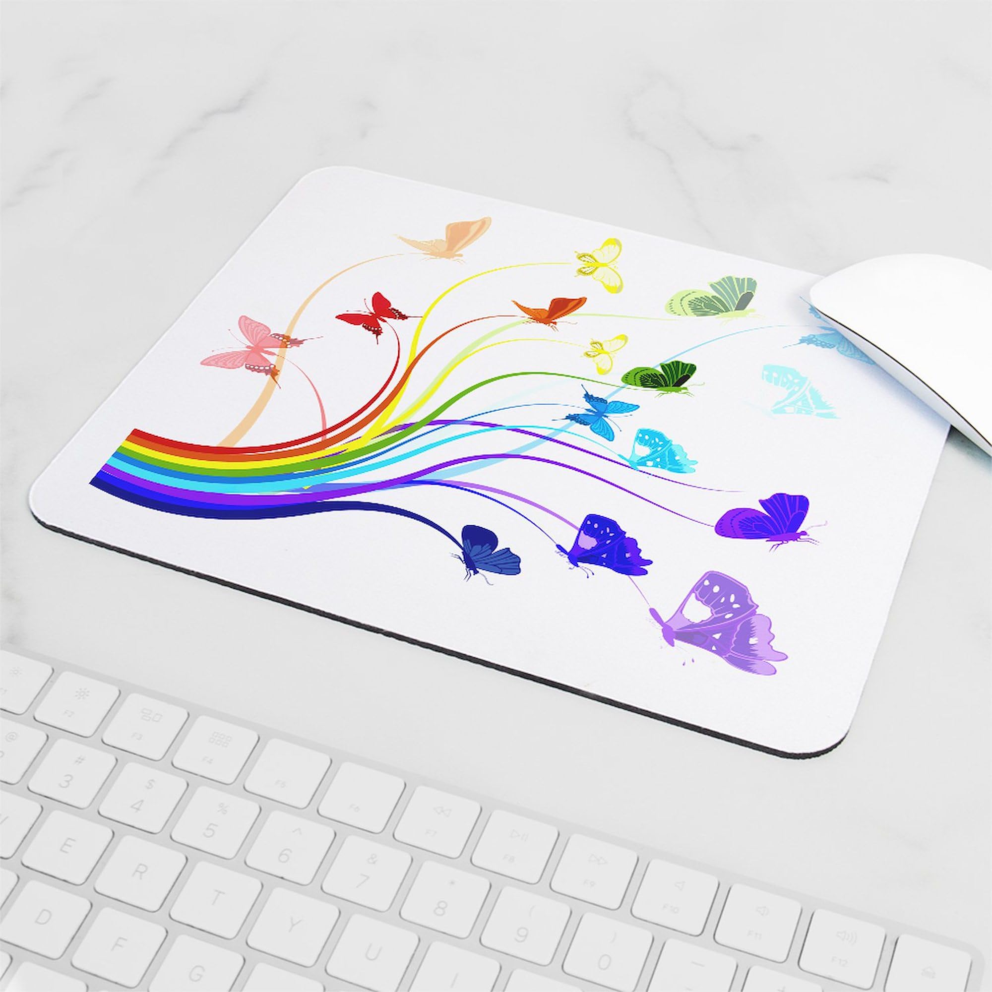 Colorful Butterflies & Rainbows Non-Slip Rubber Mouse Pad - Gaming & Office Computer Mousepad for PC, Laptop, Work & Home Use