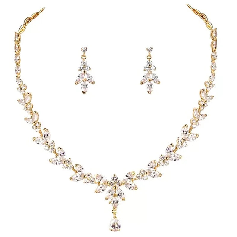 Elegant Gold Crystal Necklace and Earring Set for Women - Perfect Bridal Jewelry Gift for Weddings, Anniversaries & Special Occasions | 925 Sterling Silver Hypoallergenic
