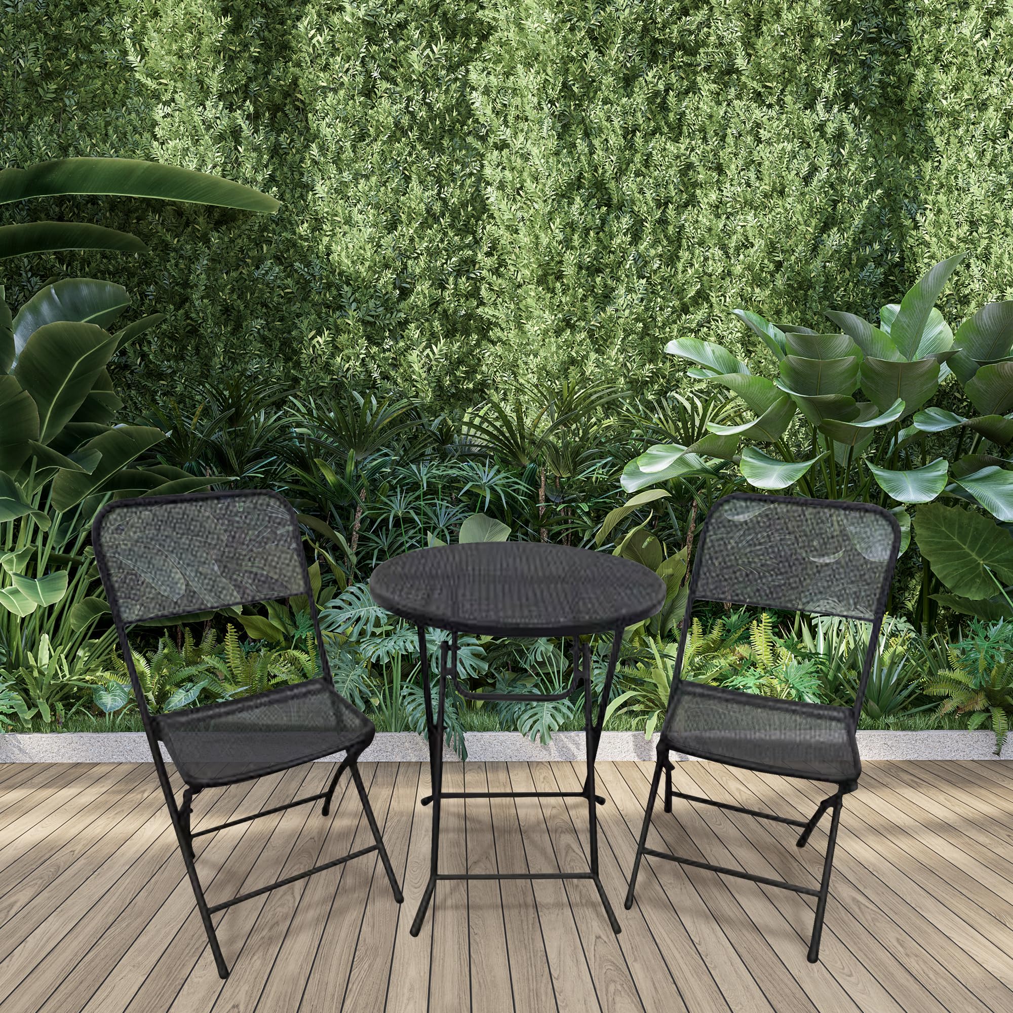 Padova 3-Piece Outdoor Bistro Set with 2 Folding Chairs & Round Table - Black Patio Furniture for Backyard, Deck or Garden Dining | Perfect for Small Spaces & Outdoor Entertaining