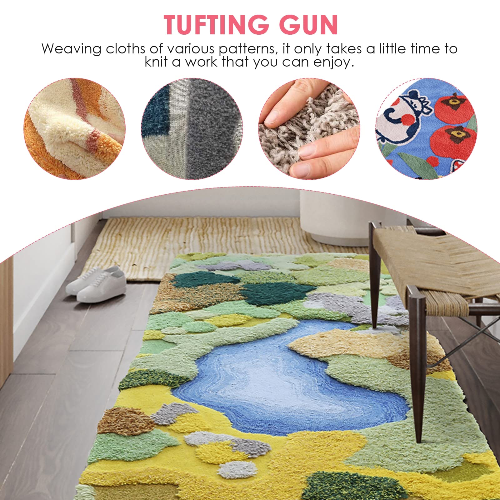 2 in 1 Electric Rug Tufting Gun - Cut Pile & Loop Pile Carpet Weaving Machine with 5-40 Stitches/Sec | High-Speed DIY Rug Making Tool for Home Decor, Craft Projects & Professional Carpet Repair