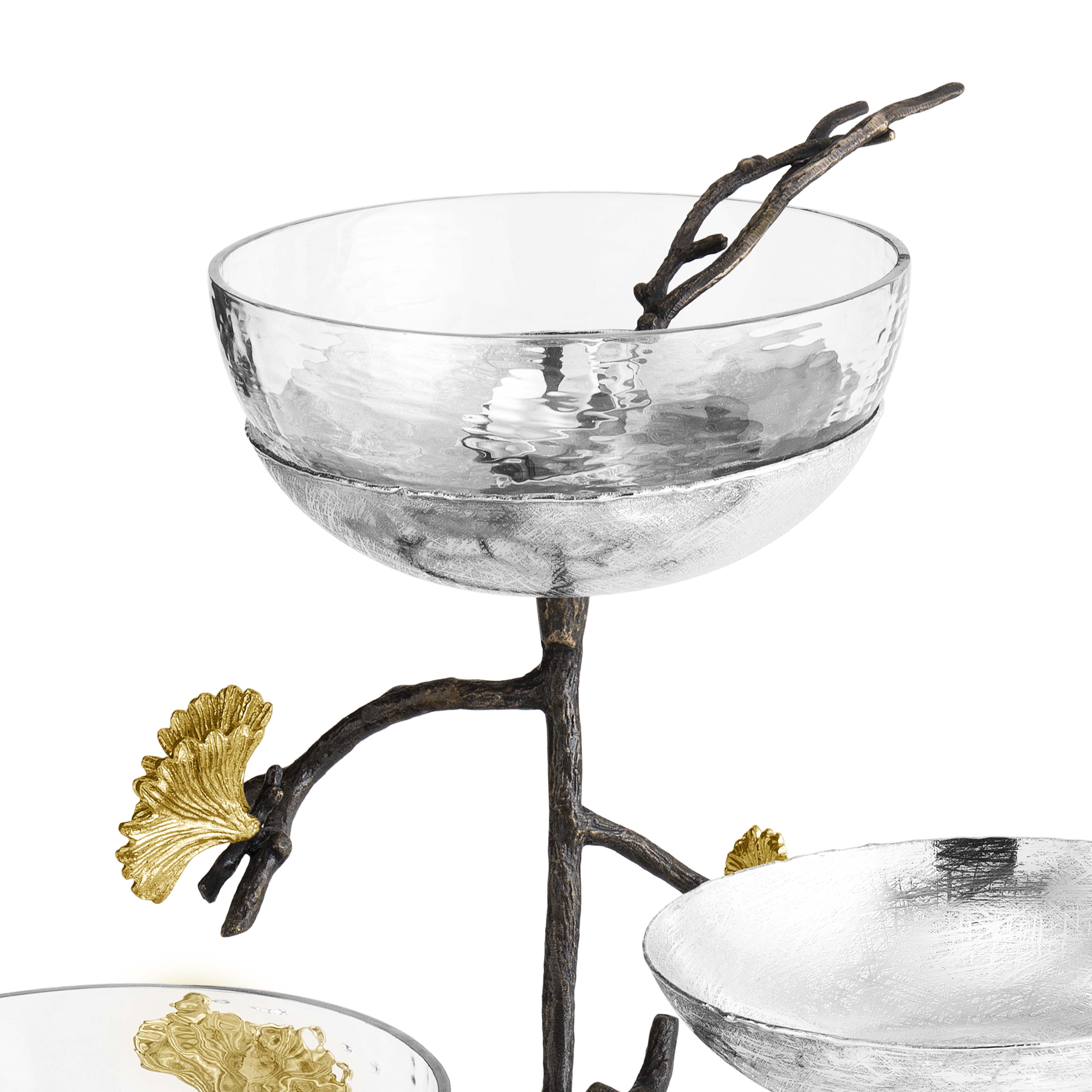 Butterfly Ginkgo Triple Bowl Set with Spoons - Elegant Asian-Inspired Serving Bowls for Soup, Salad, Dessert | Perfect for Dinner Parties, Family Gatherings & Home Decor