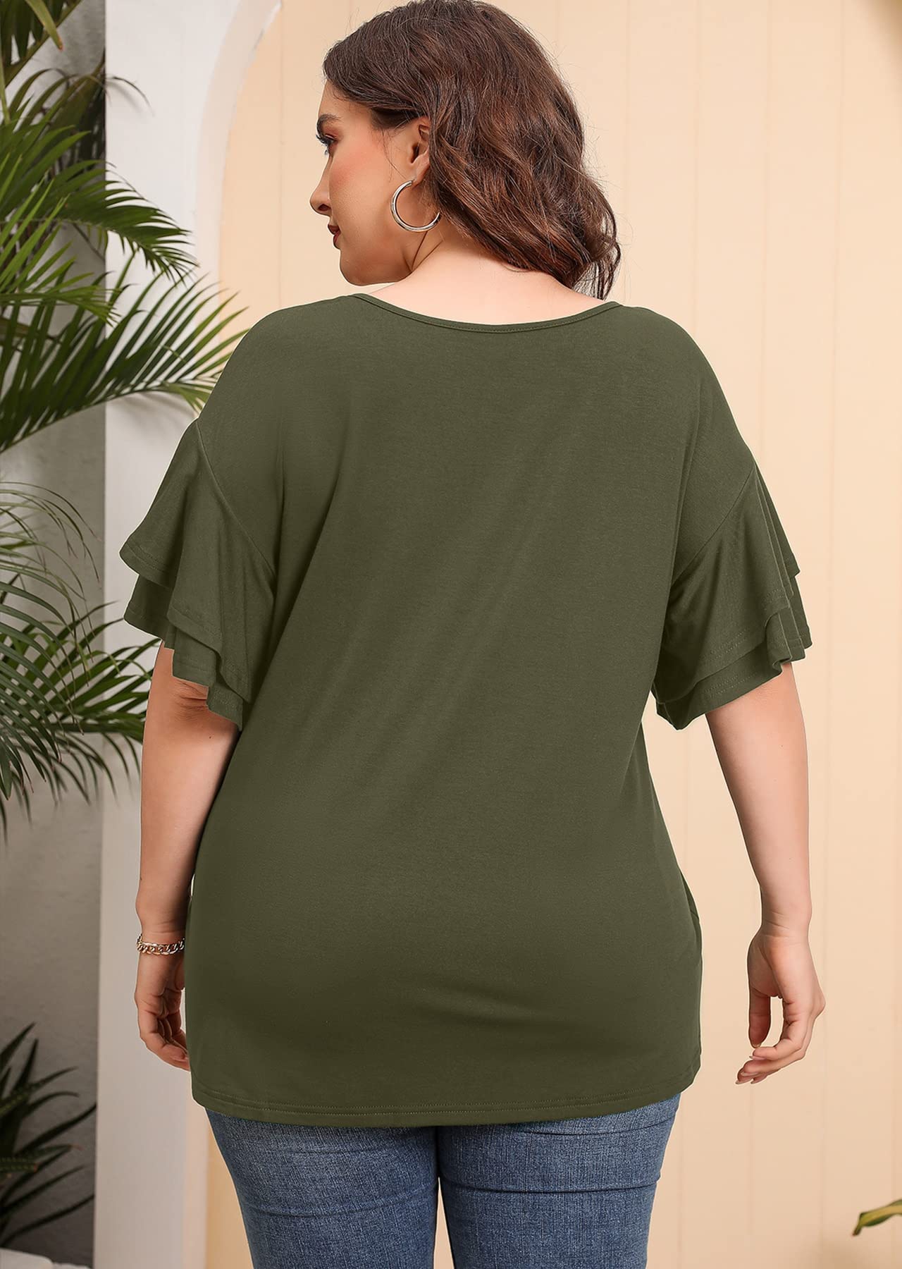 Plus Size Tunic Tops for Women - Double Ruffle Short Sleeve Loose Fit Flowy Shirt | Summer Casual Wear & Vacation Outfit