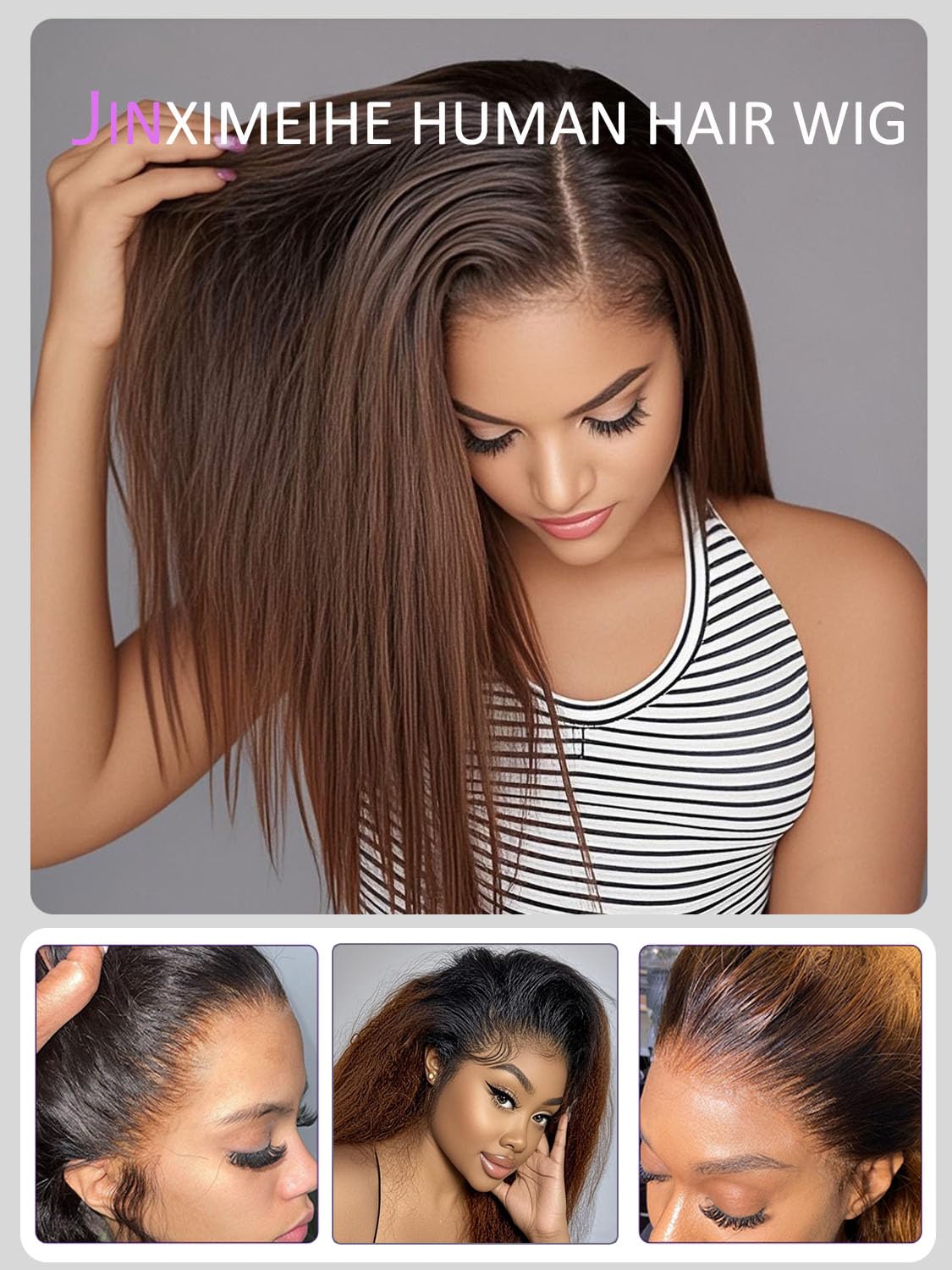 13x4 HD Lace Front Wig Human Hair - Ombre Kinky Straight Pre Plucked with Baby Hair for Black Women | 20 Inch Yaki Straight Lace Frontal Wigs | Perfect for Daily Wear, Parties & Special Occasions