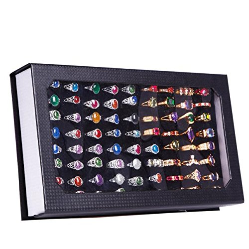 Premium Jewelry Organizer Box - 72 Slot Velvet Ring Display Case for Storage & Travel (Black, One Size) - Perfect for Home, Retail Stores & Wedding Jewelry Organization