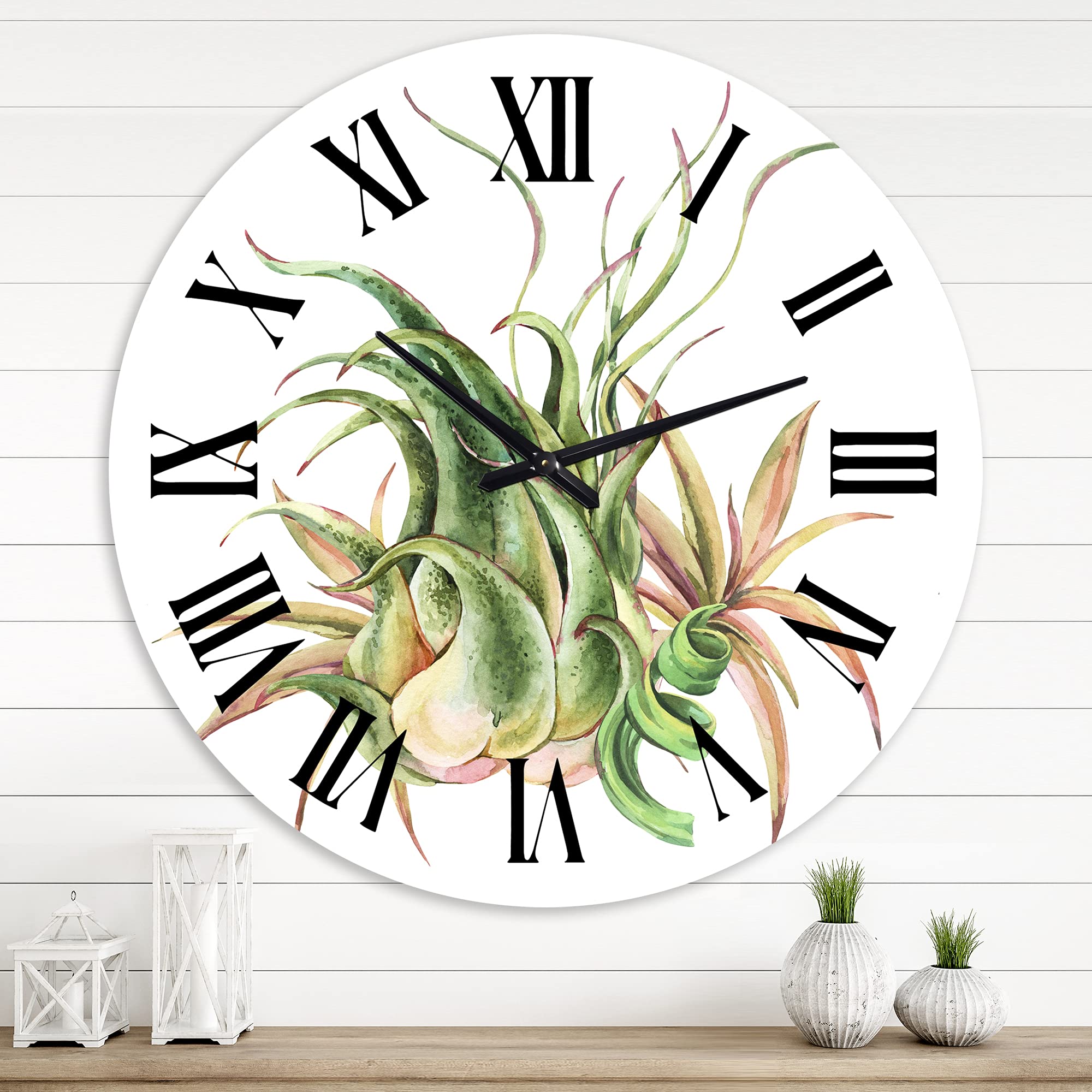 Farmhouse Wall Clock with Tropical Leaves & Air Plant Design - Large Botanical Wall Decor for Living Room, Kitchen, Bedroom | Perfect for Home, Office & Gift Giving