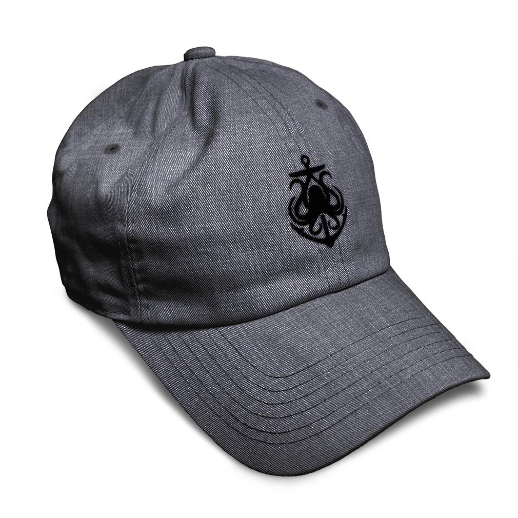 Soft Cotton Baseball Cap for Men & Women - Black Nautical Style with Octopus and Anchor Design - Sailor Dad Hat for Outdoor Activities, Fishing, and Casual Wear