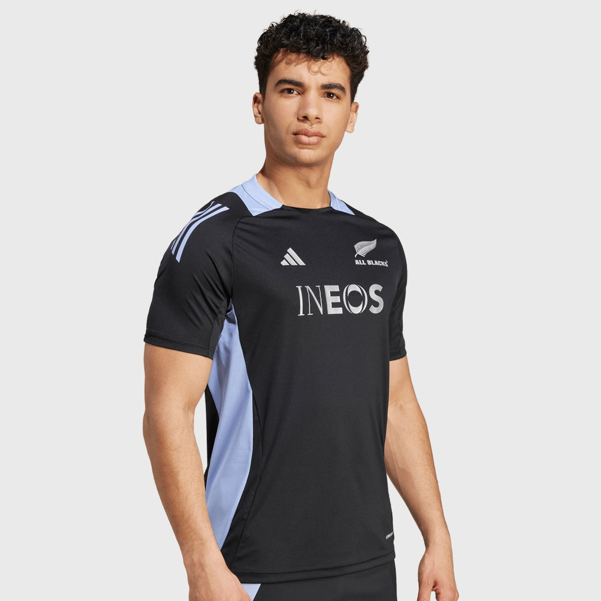 Adidas All Blacks Performance T-Shirt for Men - Breathable Quick-Dry Activewear for Rugby & Training - Black/Blue Spark Color