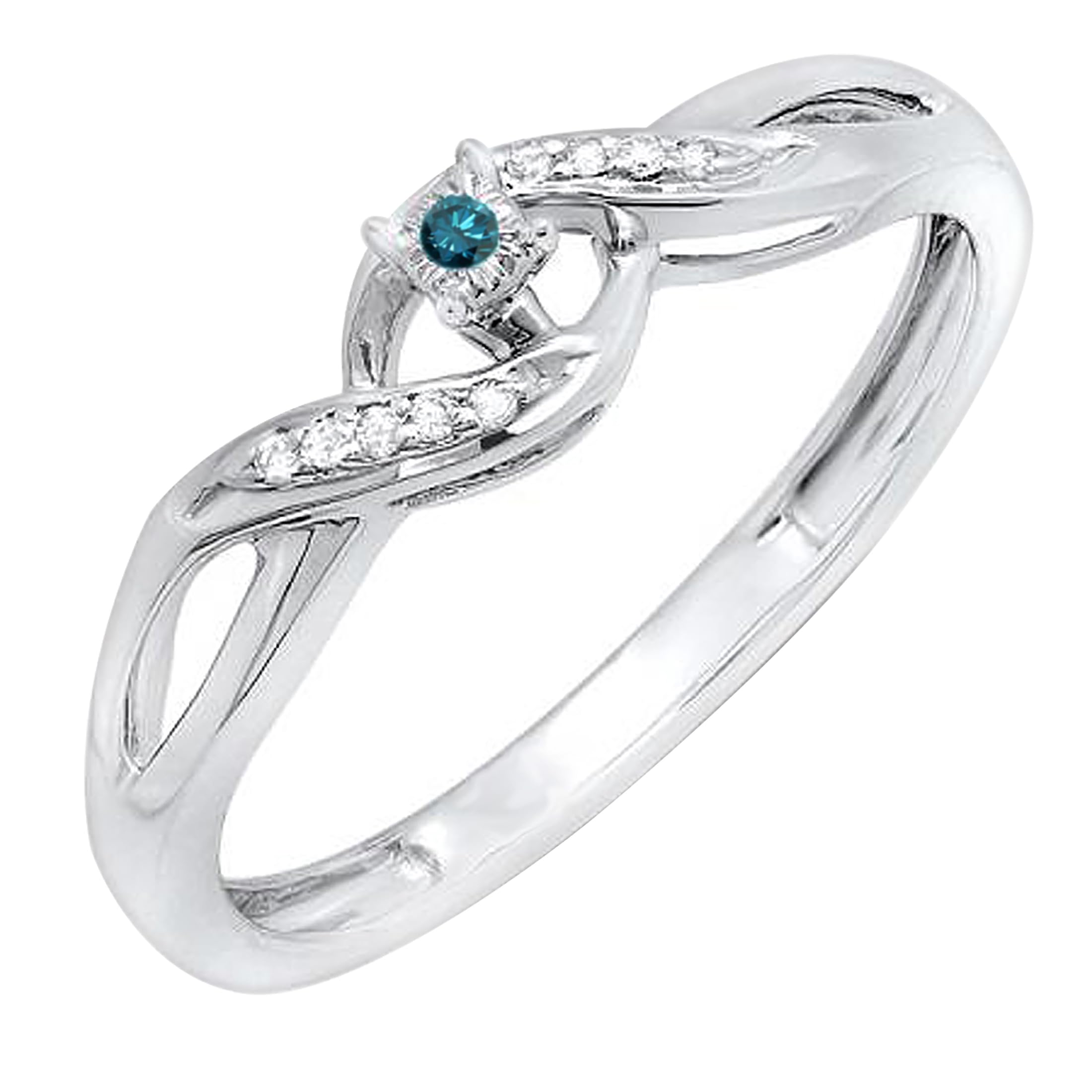 Dazzlingrock Collection 0.06 Carat (ctw) Round Blue & White Diamond Women's Swirl Bridal Promise Engagement Ring in Sterling Silver - Perfect for Proposals, Anniversaries & Special Occasions