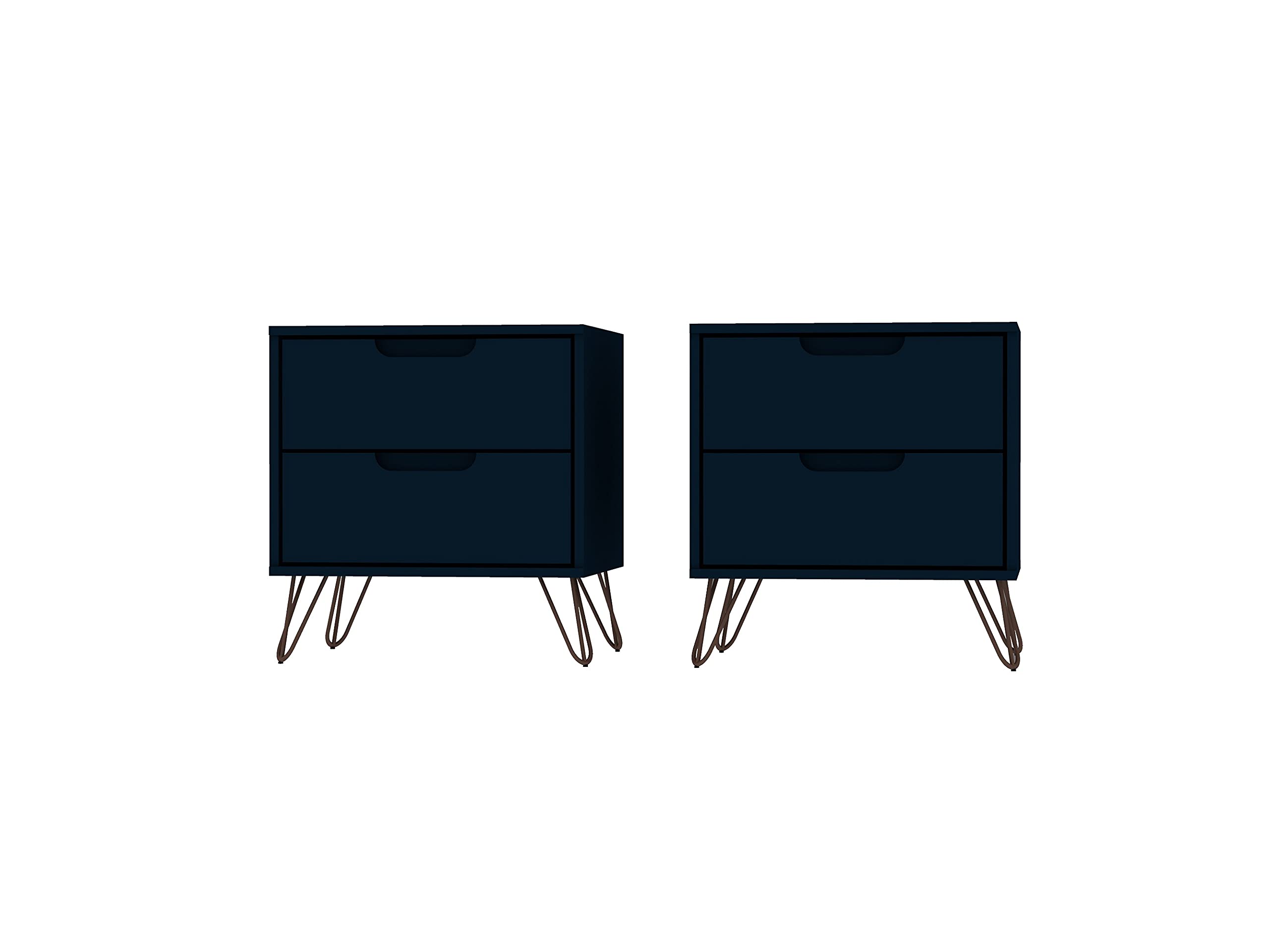 Mid Century Modern Nightstands Set of 2 - Manhattan Comfort Rockefeller Bedside Tables with Drawers, Minimalist Storage Organizer for Bedroom & Living Room - Blue | Perfect for Small Spaces, Guest Rooms & Apartment Decor