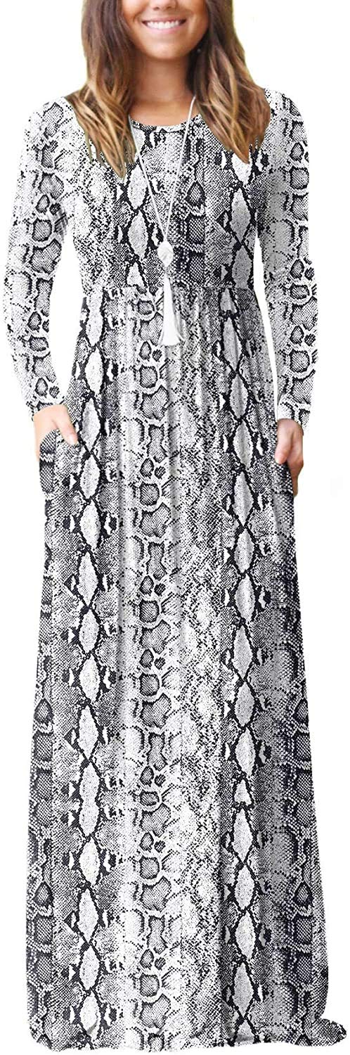 EUOVMY Women's Long Sleeve Loose Maxi Dress with Pockets - Casual Boho Flowy Midi Dress for Beach, Vacation & Everyday Wear