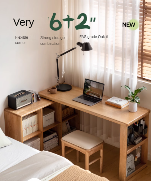 Solid Oak Wood Corner Desk for Home Office - Compact & Stylish Workspace Solution for Small Spaces, Apartments & Dorm Rooms