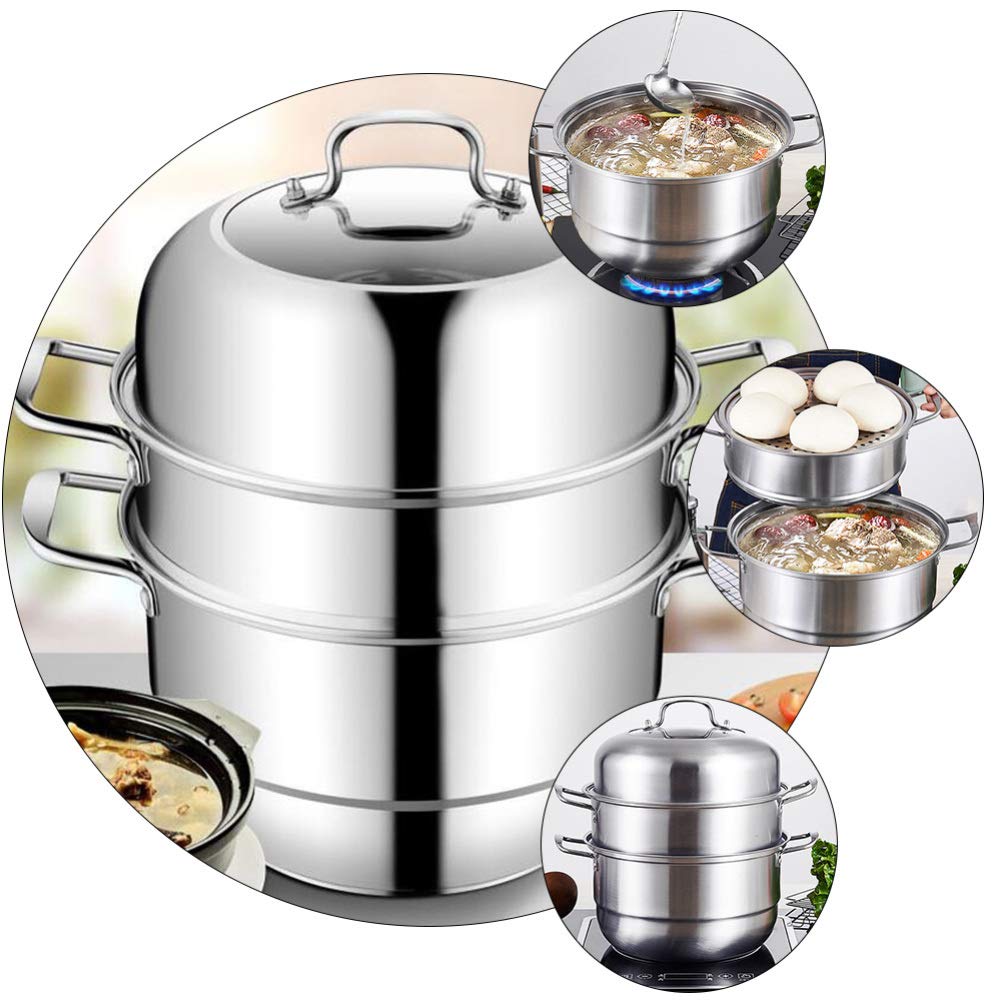 **Hemoton 1-Piece Stainless Steel Steamer Pot – 3-Layer Thickened Design for Cooking, Steaming & Soup Making | Durable & Practical Kitchen Cookware for Healthy Meals**    *(Use Cases: Perfect for steaming vegetables, fish, dumplings, or making soups, broths, and baby food. Ideal for home kitchens, restaurants, and meal prep.)*