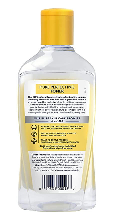 Dickinson's Witch Hazel Toner 16 fl oz - Alcohol-Free Facial Toner for Acne, Oily Skin & Pores - Refreshing & Soothing for Daily Skincare Routine